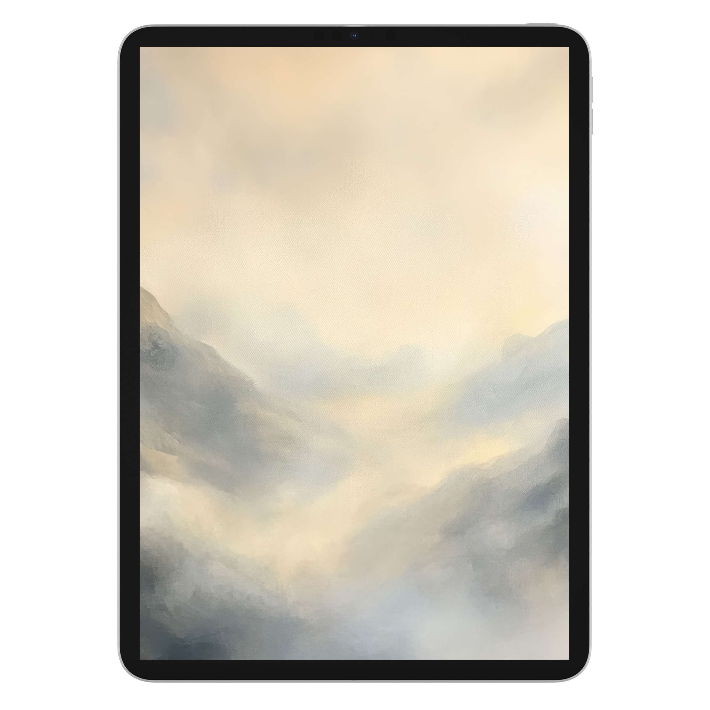 Ethereal misty landscape iPad wallpaper with gentle hues offers a serene digital download background for tablet elegance and tranquility