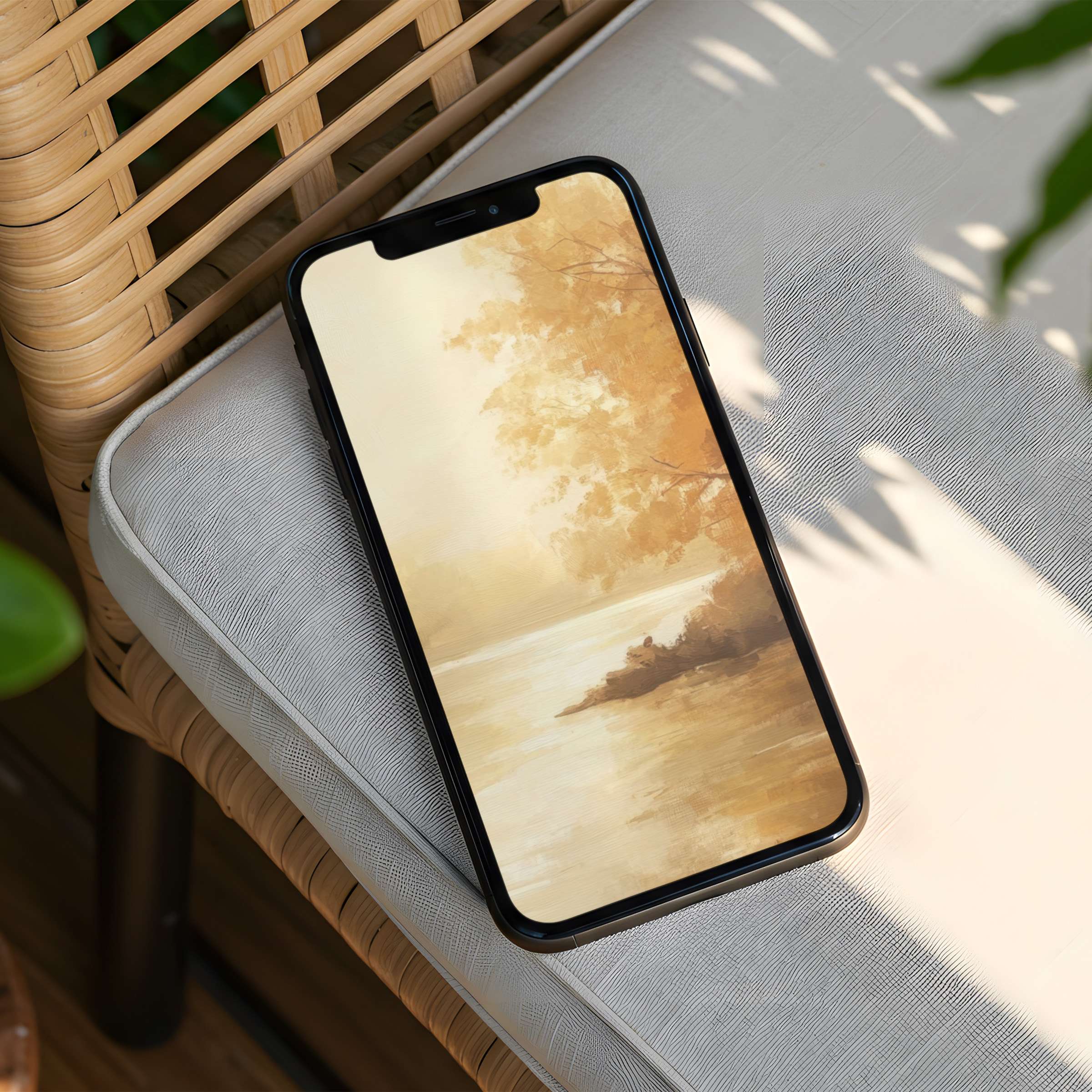 Elegant autumn iPhone background with serene landscape in warm hues for instant download on any phone promoting calm and mindfulness
