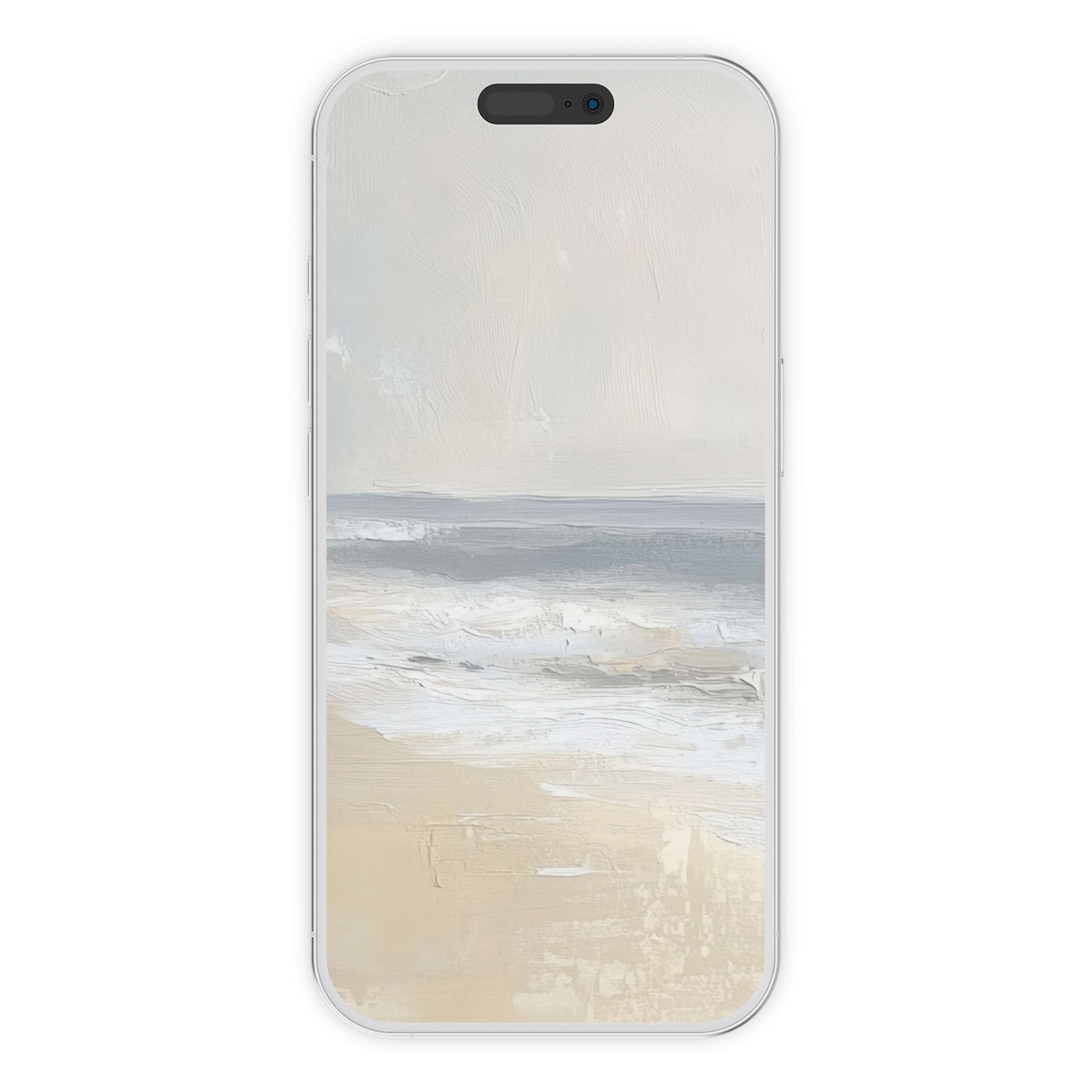 Calming landscape iPhone wallpaper in soft neutrals, perfect digital download for serene phone background art in sustainable style