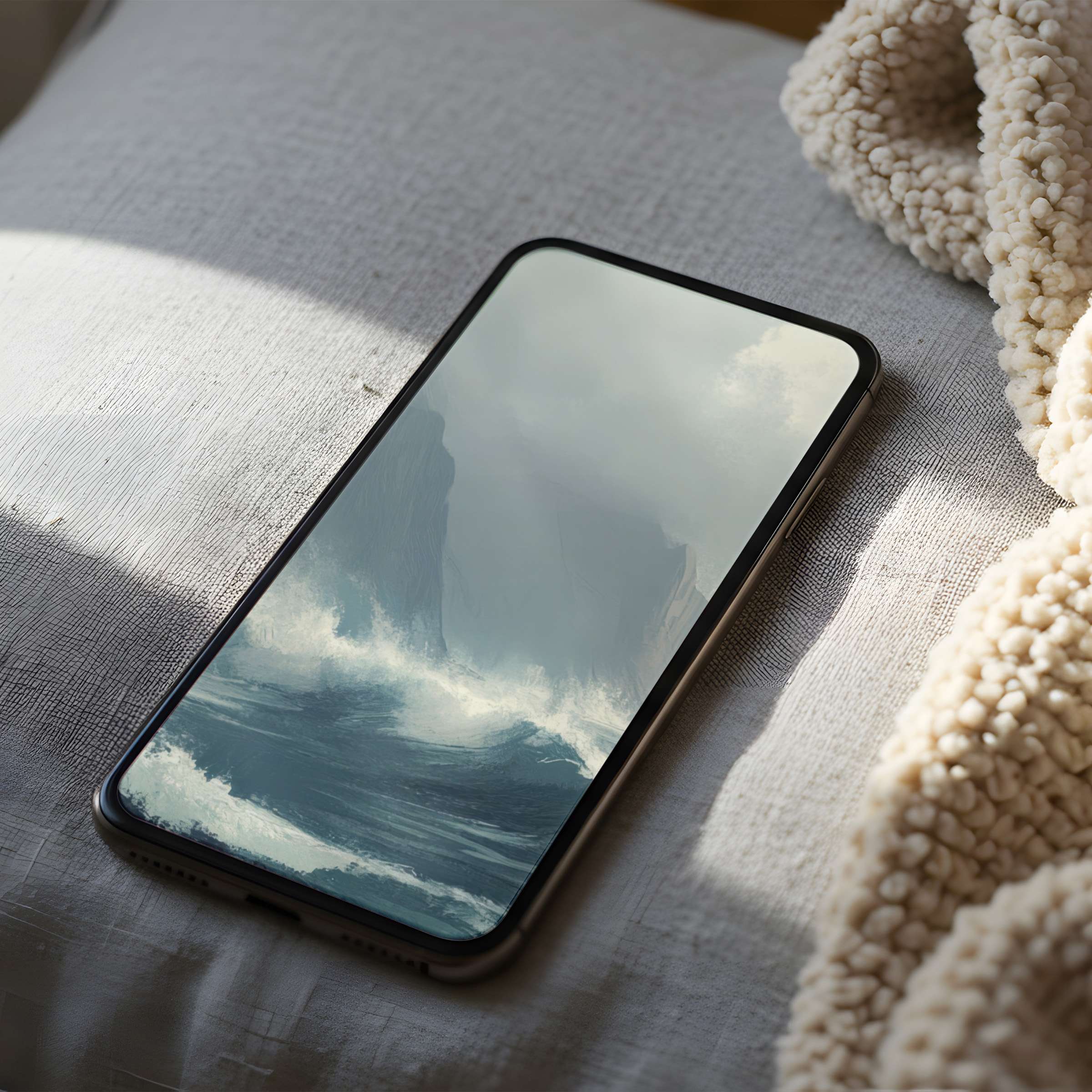Serene ocean wave phone wallpaper in high resolution, perfect for calming digital download on iPhone and Android devices, adding elegance