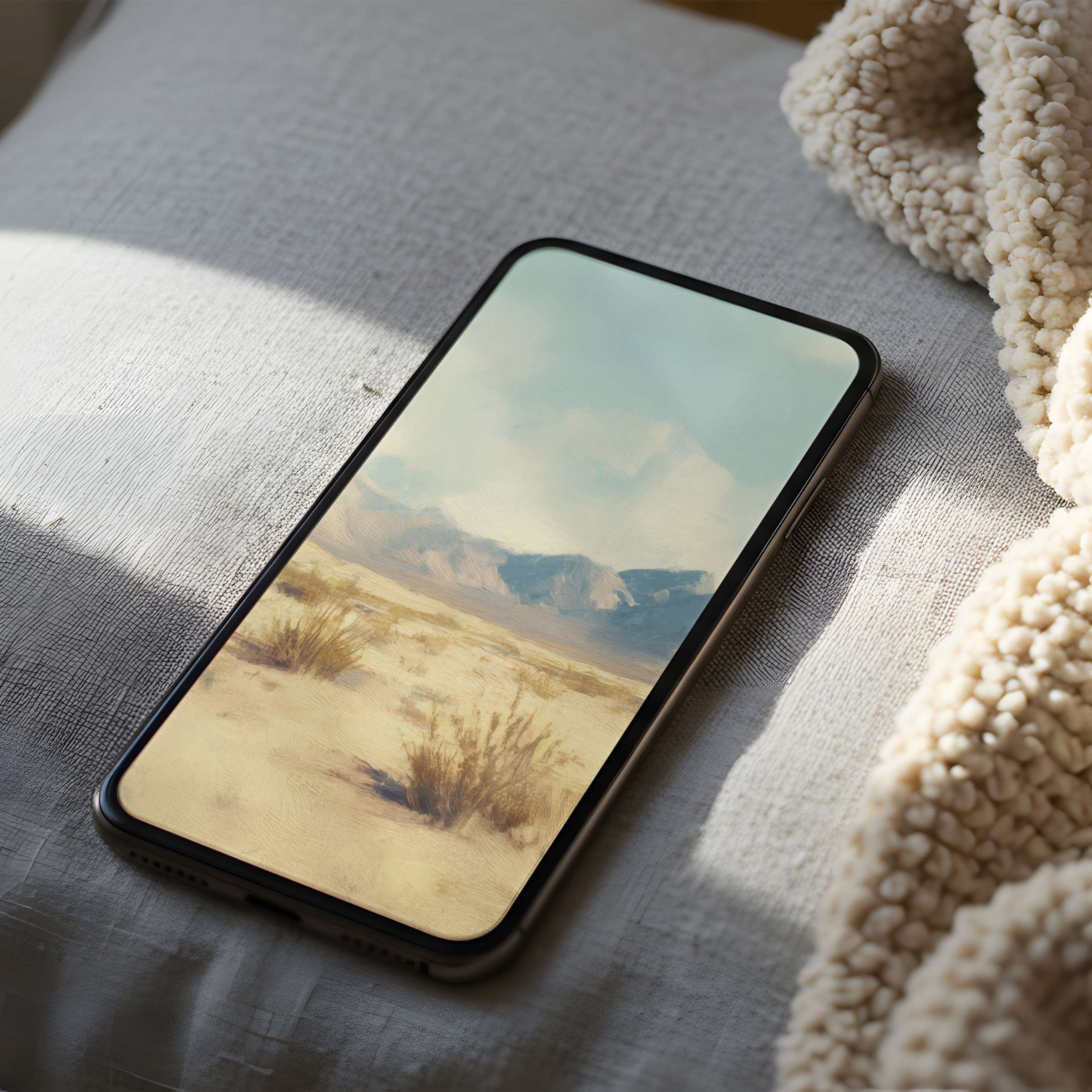 Desert landscape phone wallpaper with soft, muted tones complements any iPhone or Android aesthetic offering serenity and elegance