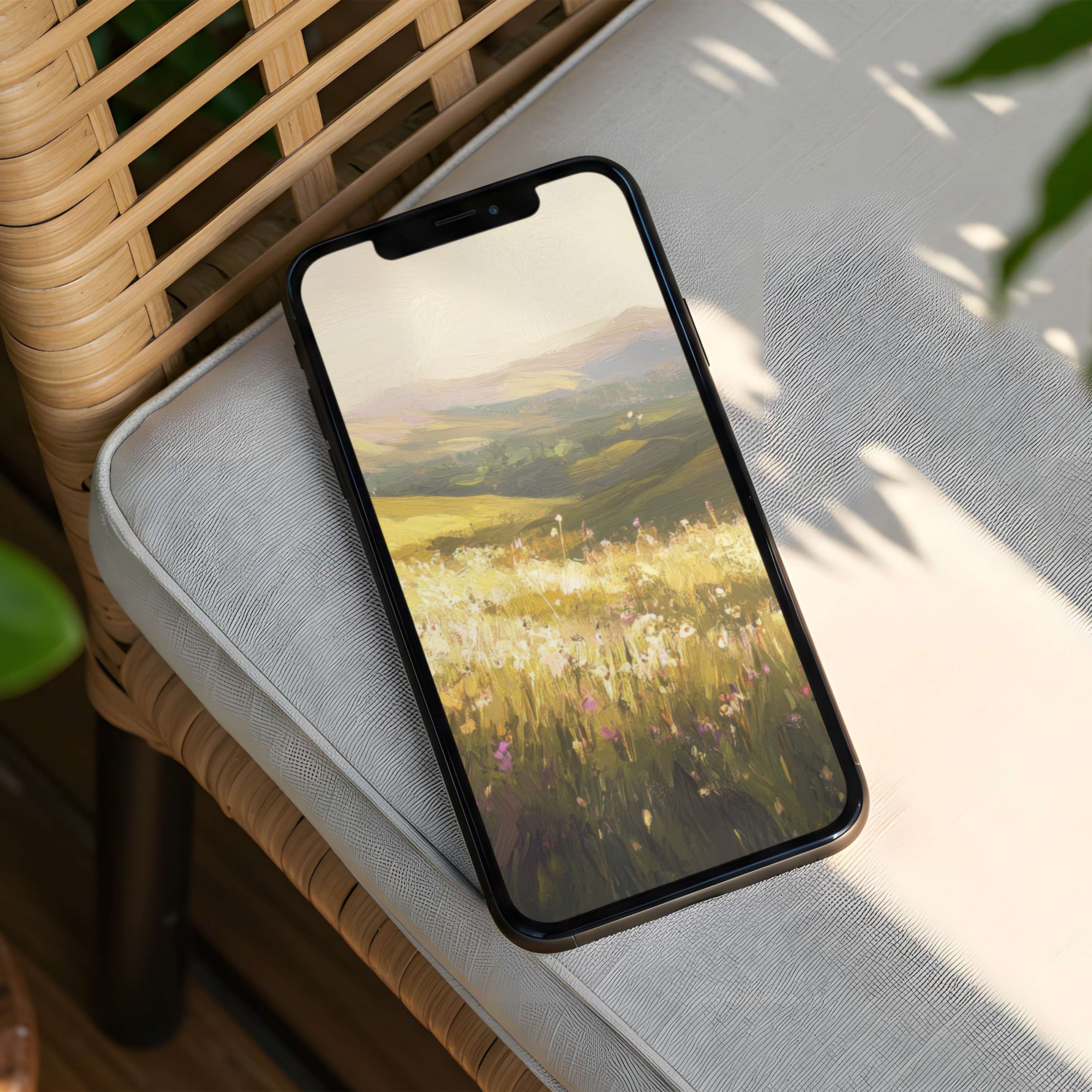 Elegant iPhone background of serene landscape art offering instant download for both iPhone and Android phones inspiring calm mindfulness
