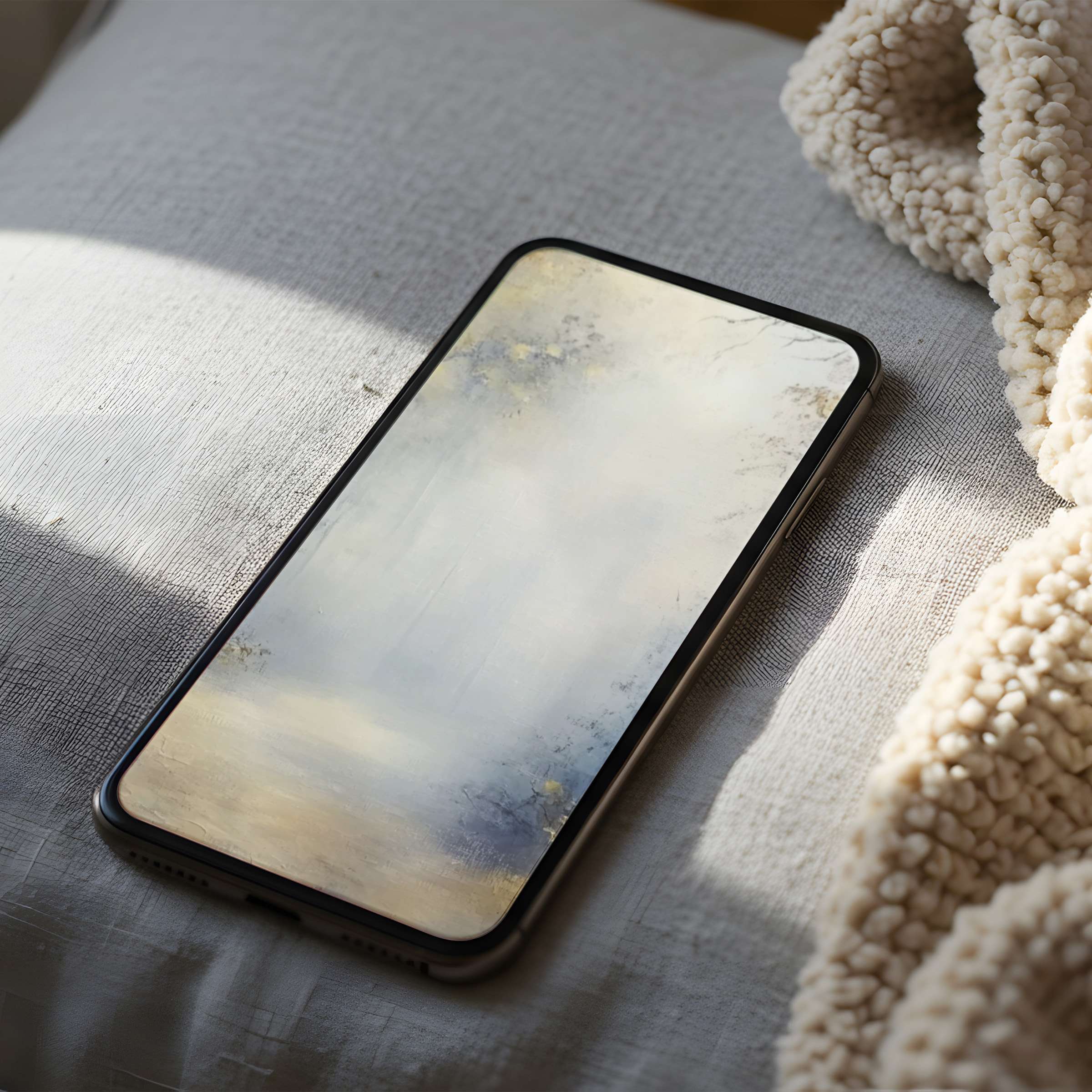 High resolution phone wallpaper with soothing pastel landscape motif on a sleek iPhone screen offers a serene digital download option