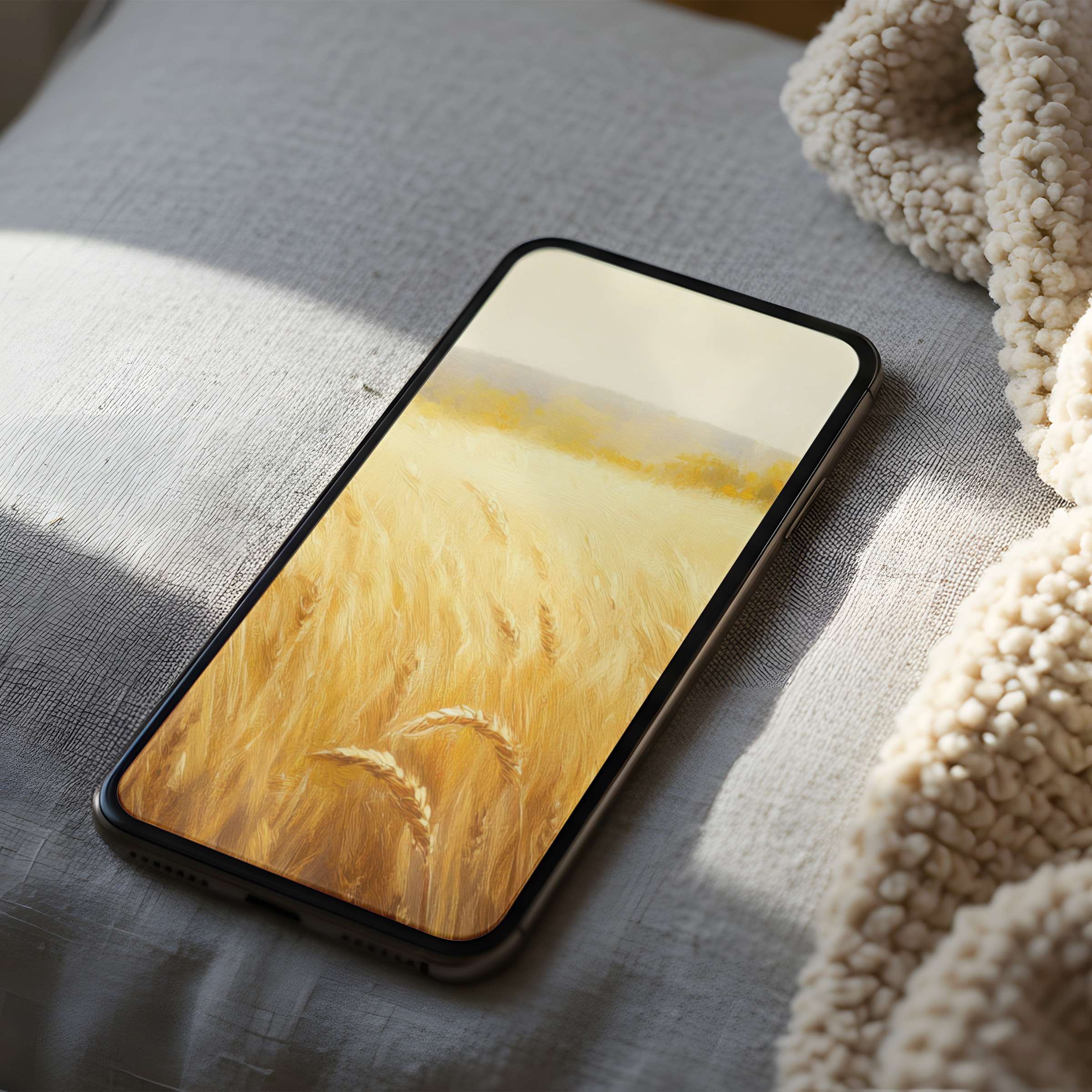 Golden wheat field phone wallpaper in high resolution brings tranquility and warmth to your iPhone and Android devices digital download