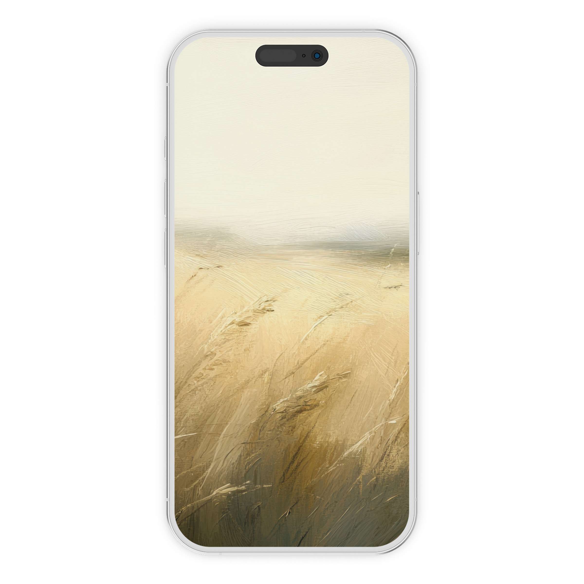 Elegant landscape iPhone wallpaper depicting serene, textured wheat field background; a calming digital download for any phone