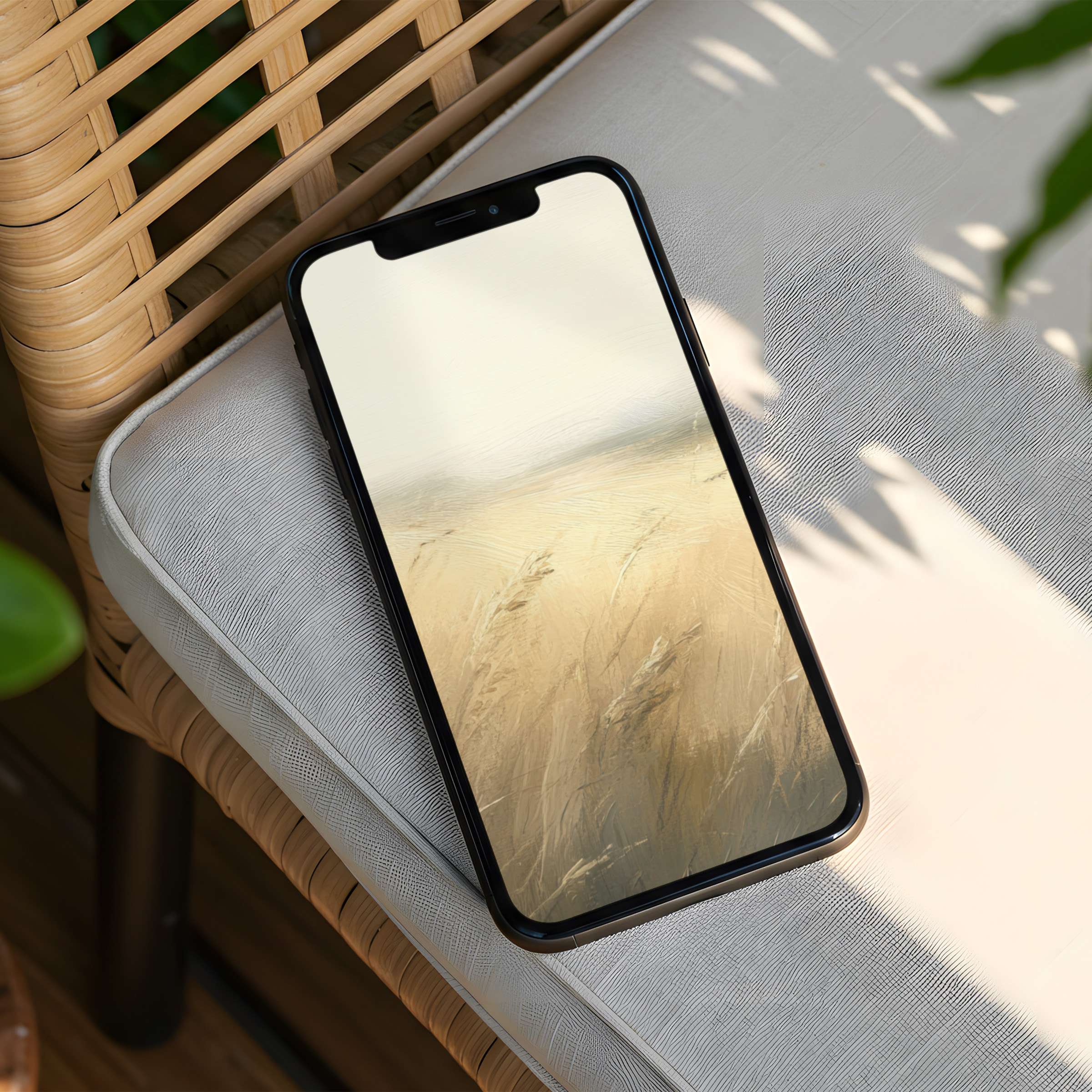 Calming iPhone background features soft beige wheat fields for an inspiring, elegant phone display available as an instant download