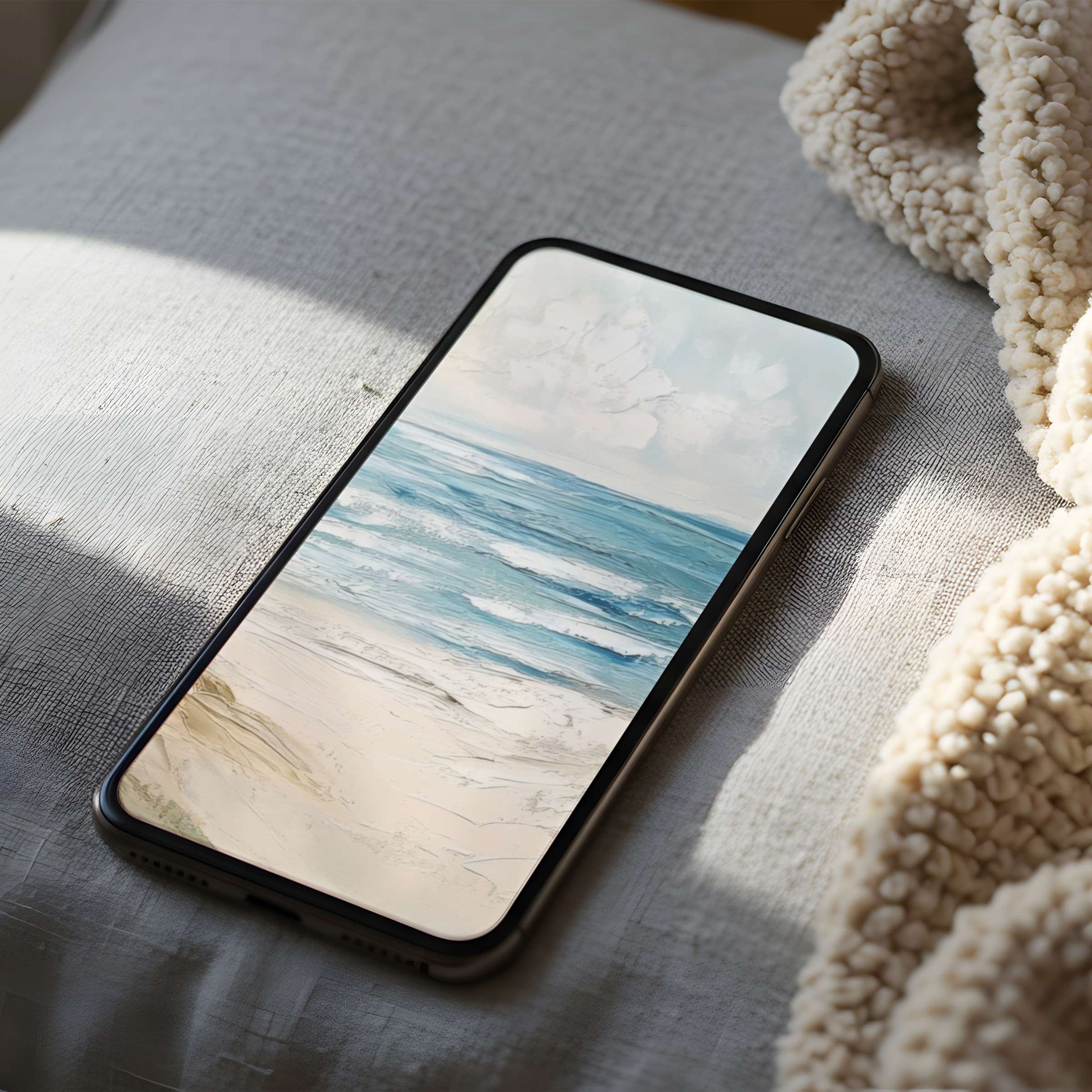 Coastal serenity phone wallpaper with ocean waves painting offers high resolution tranquility for iPhone and Android digital download