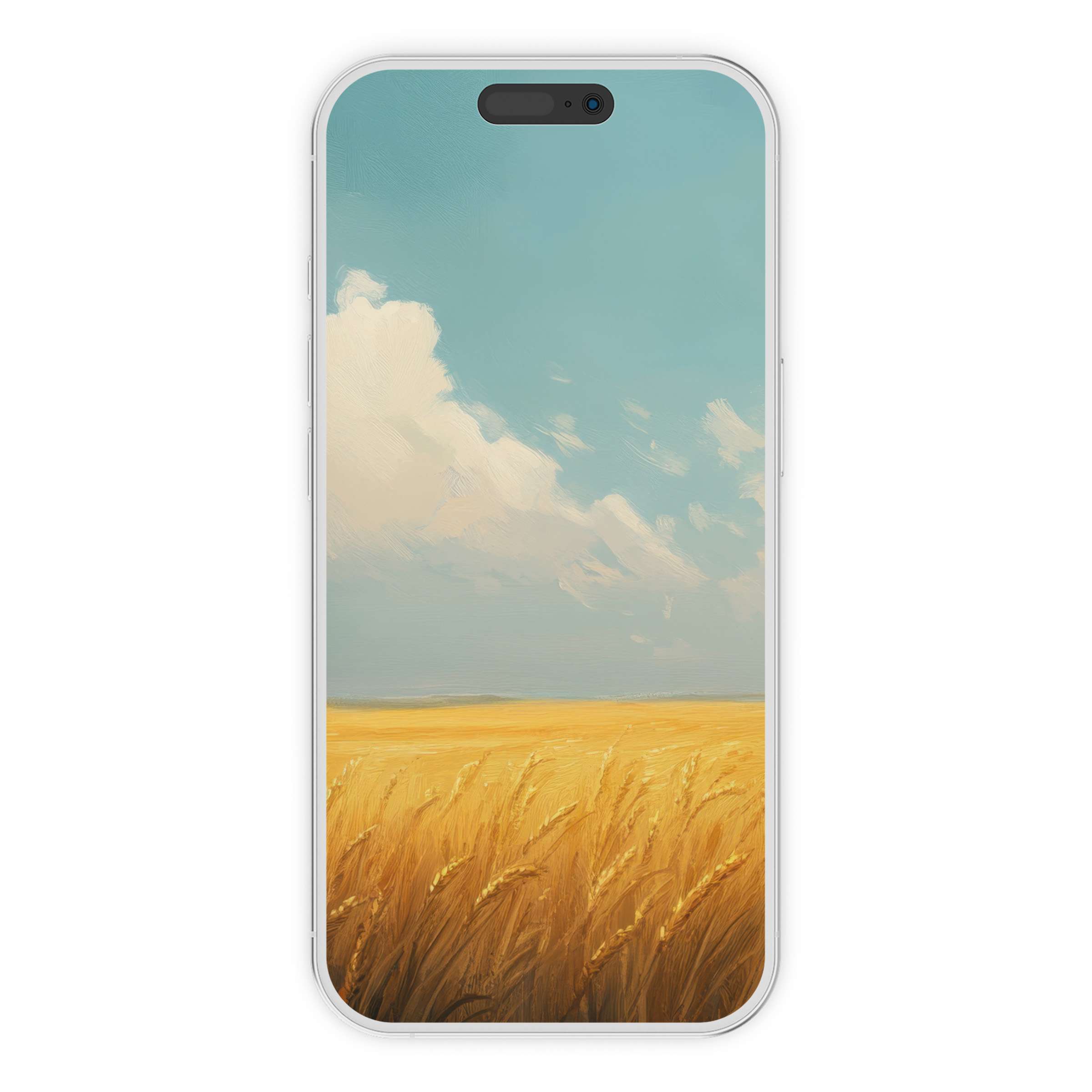 Elegant landscape iPhone wallpaper featuring golden wheat fields and serene skies for a calming phone background digital download
