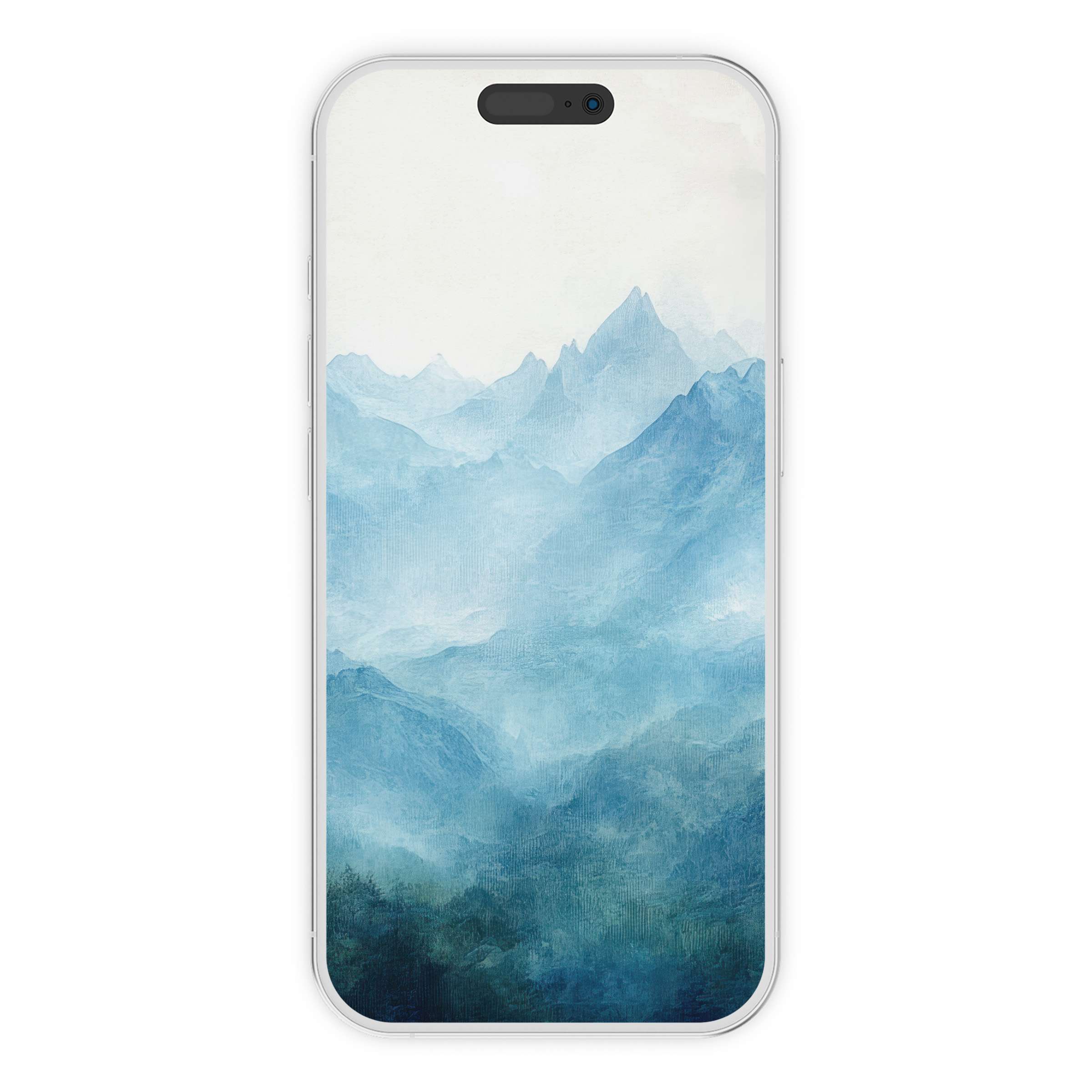 Serene blue landscape iPhone wallpaper with mountain textures for digital download, perfect phone background for tranquility seekers