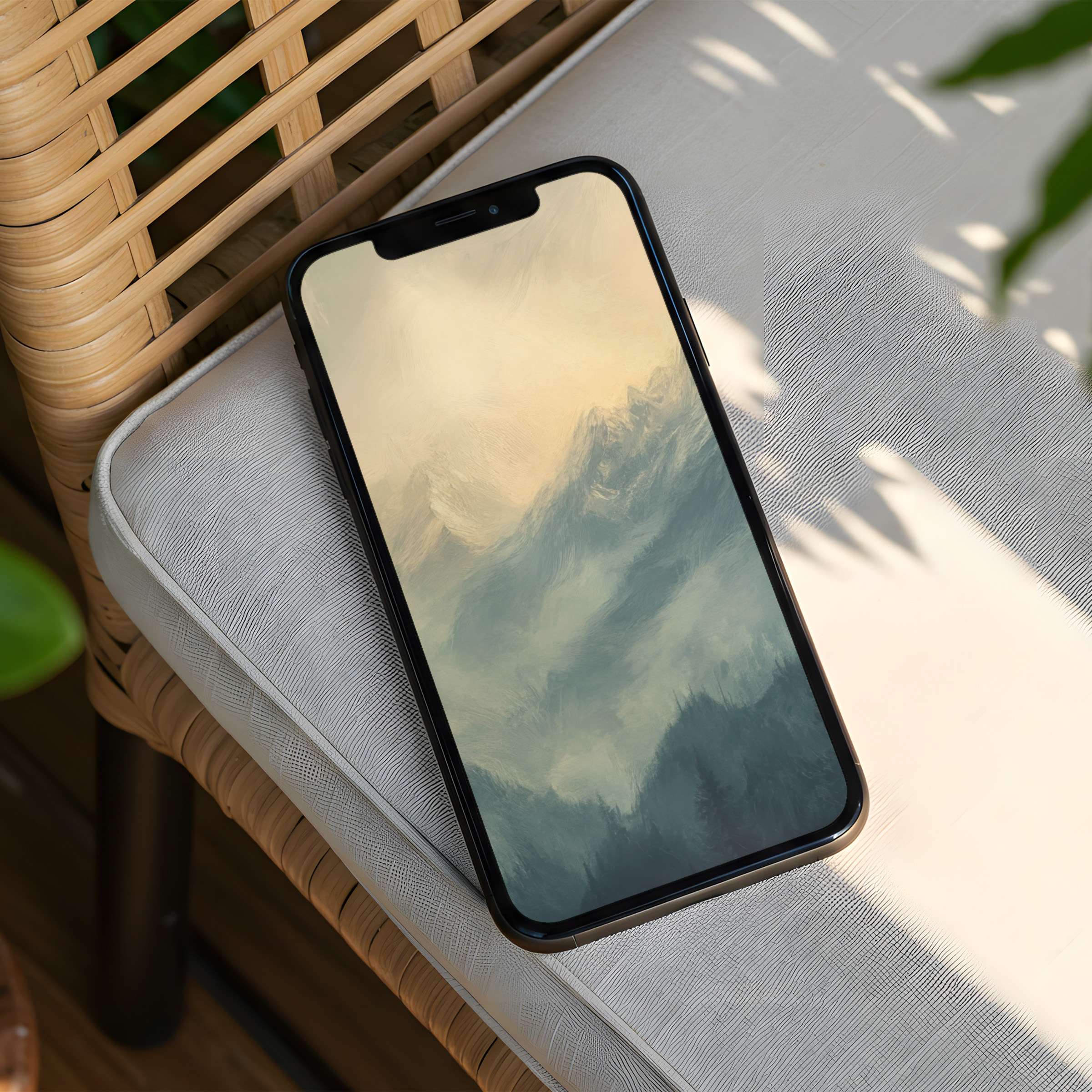 Serene mountain landscape iPhone background for an instant download elevates phone aesthetics with calming, elegant inspiration