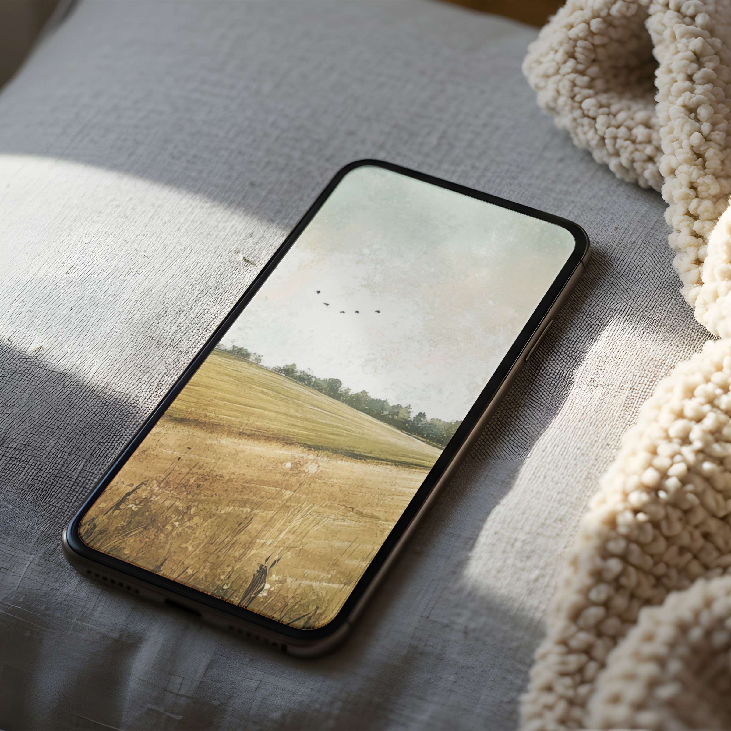 Tranquil landscape phone wallpaper with soft earth tones and subtle textures offers a curated high-resolution digital download for iPhones