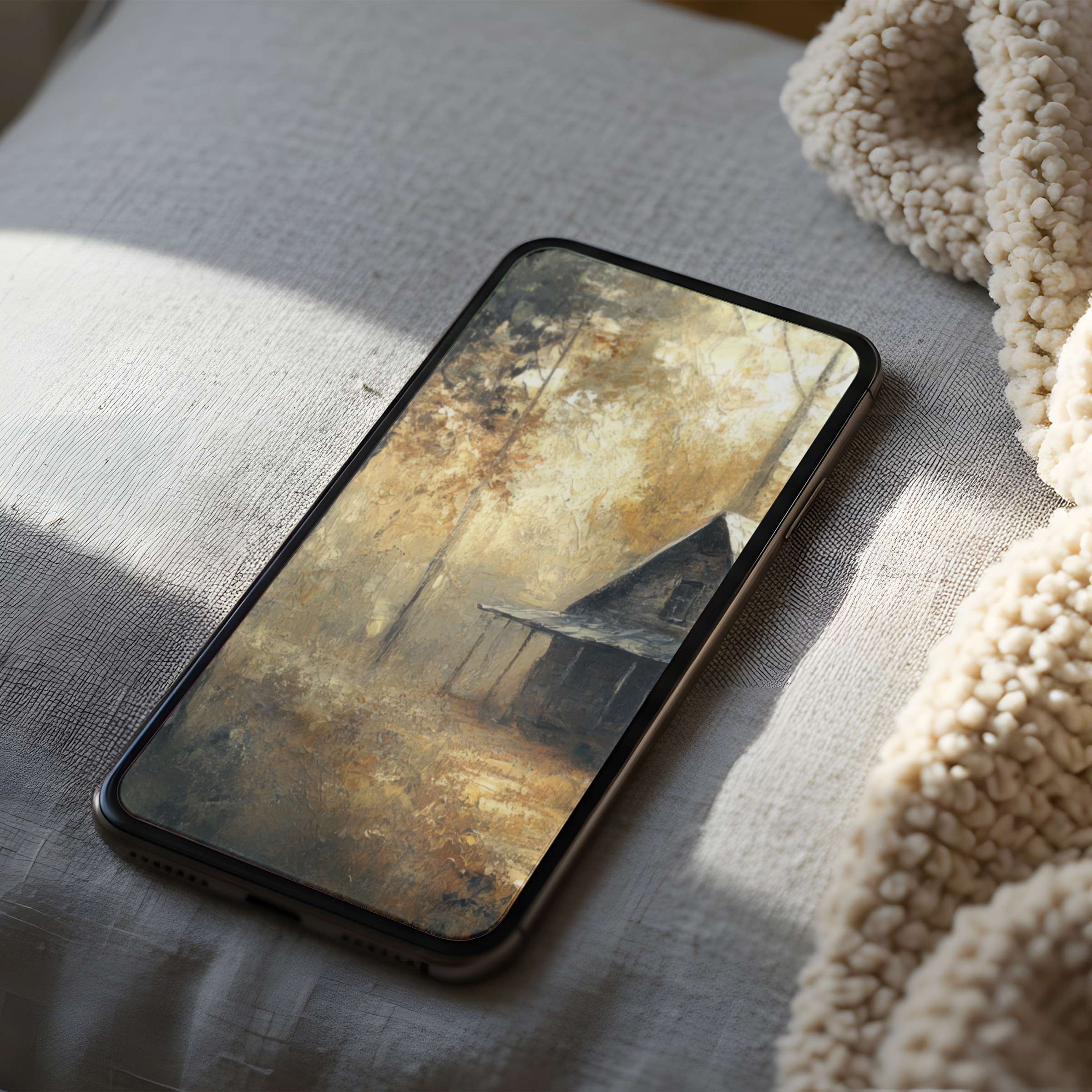 Elegant rustic autumn scene on phone wallpaper, offering tranquility with high resolution, perfect for iPhone and Android digital download