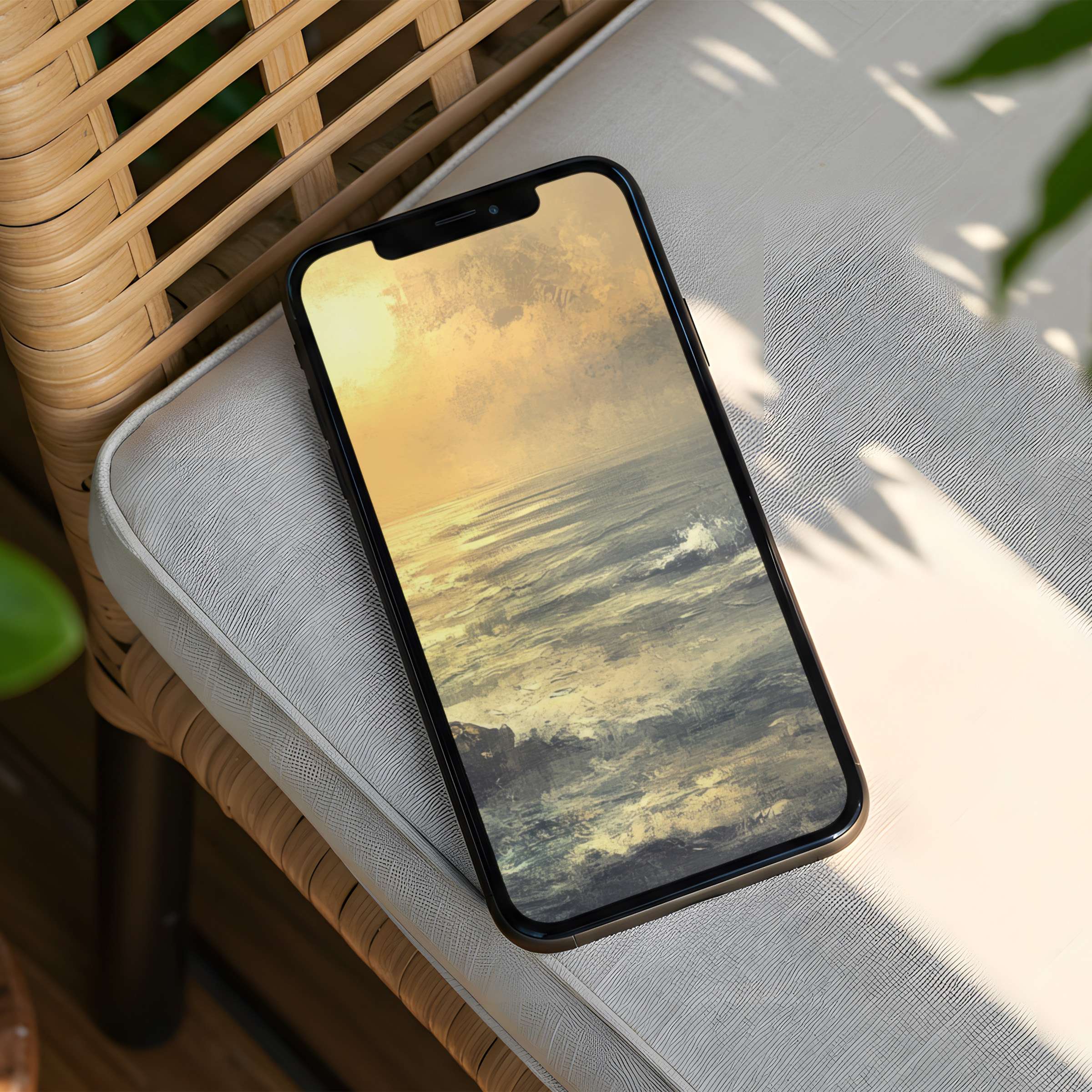Elegant ocean-themed iPhone background offering instant download, enhancing phone aesthetics with calming seascape art for daily inspiration