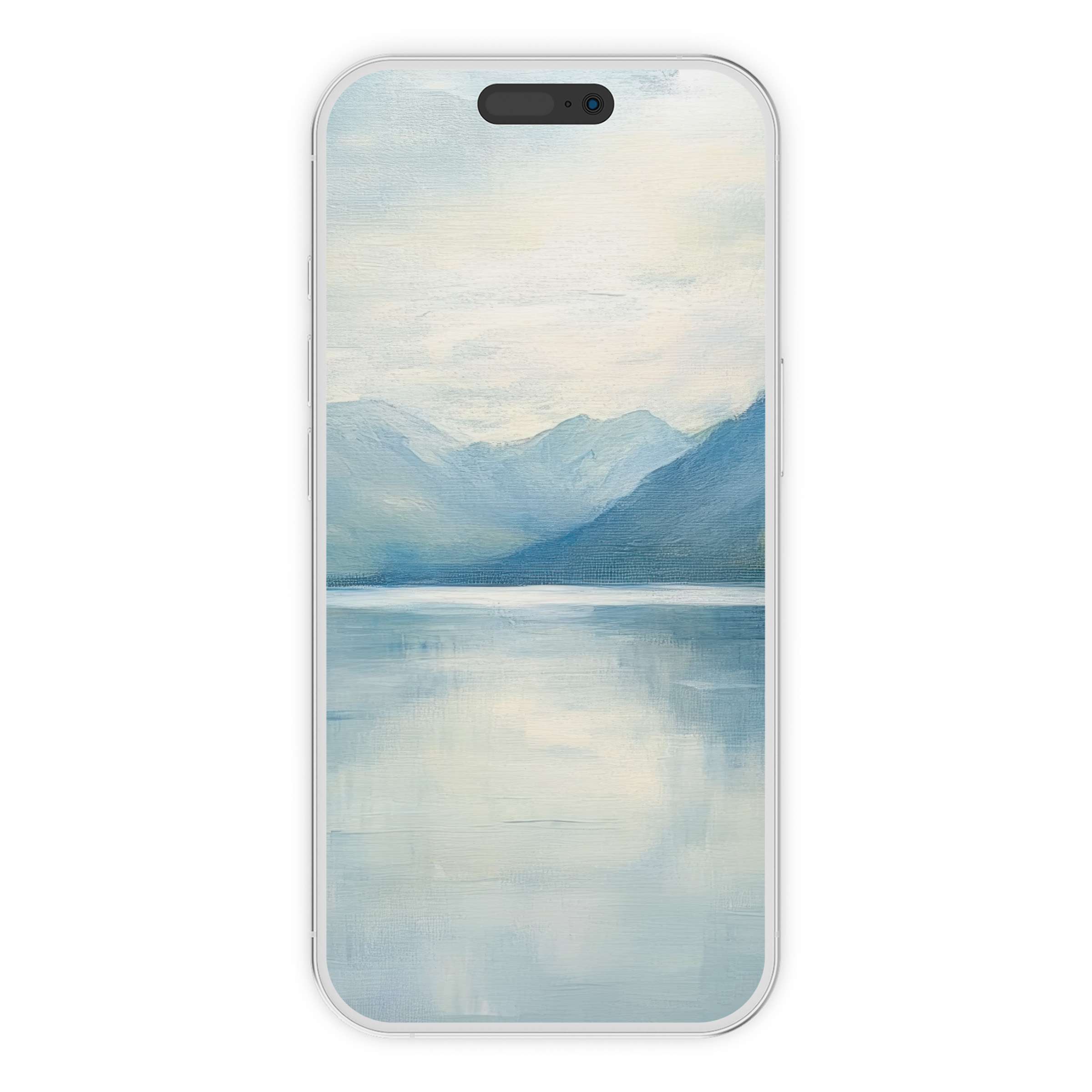 Tranquil blue mountain landscape iPhone wallpaper for soothing phone background digital download ideal for Android too