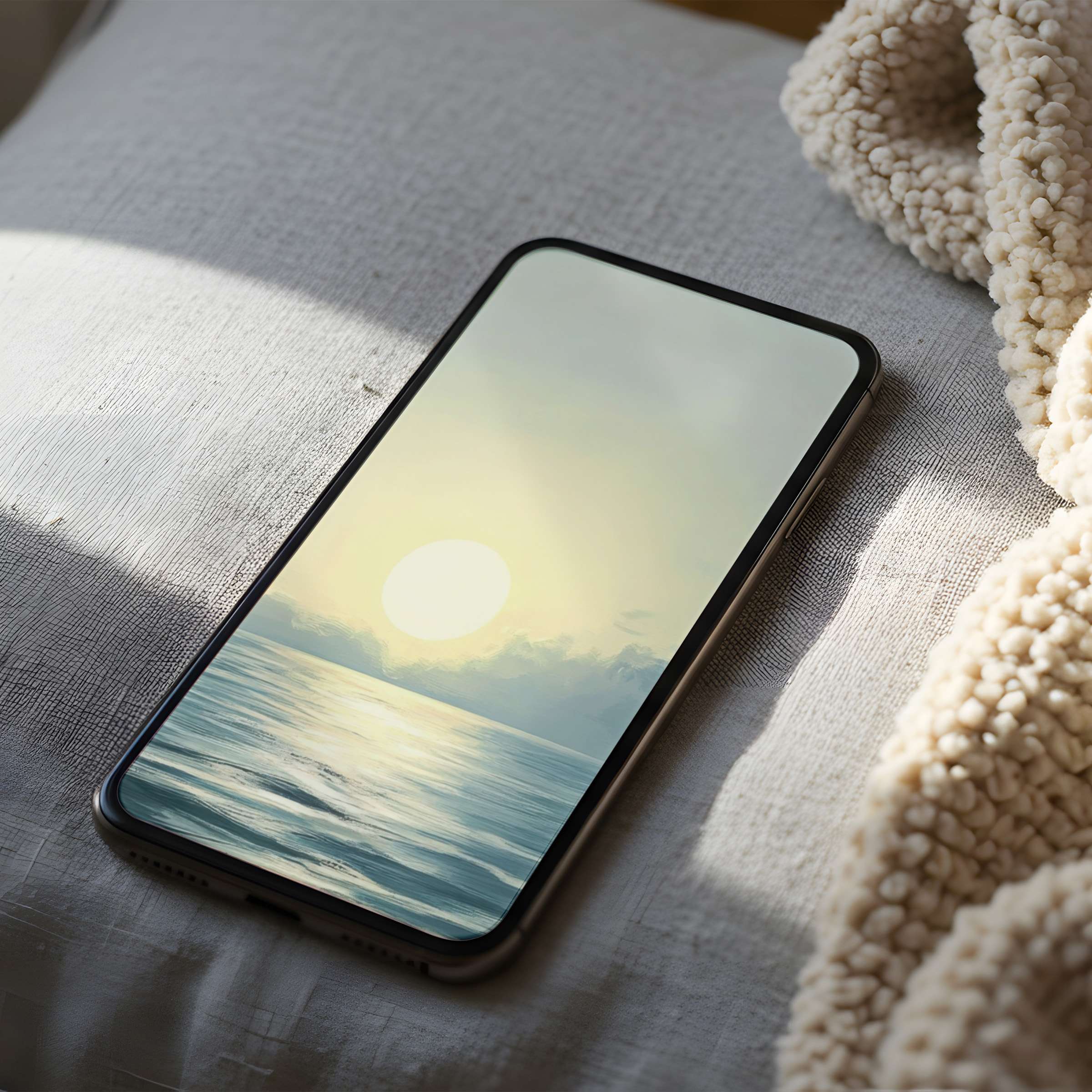 Serene sunset over ocean phone wallpaper offers tranquility in high resolution, perfect for iPhone and Android digital download