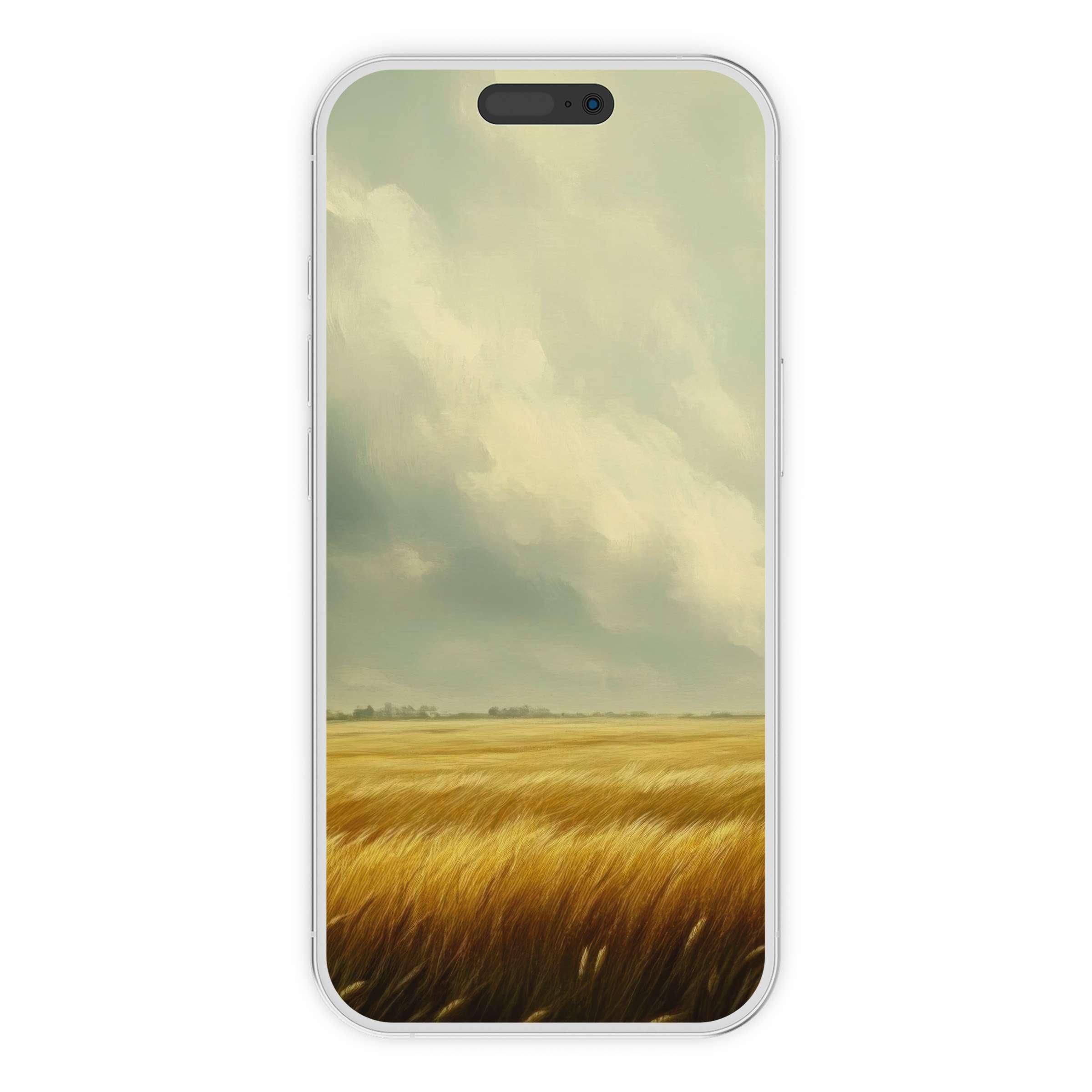 Landscape iPhone wallpaper with golden fields and serene sky for a calming phone background ideal for digital download use