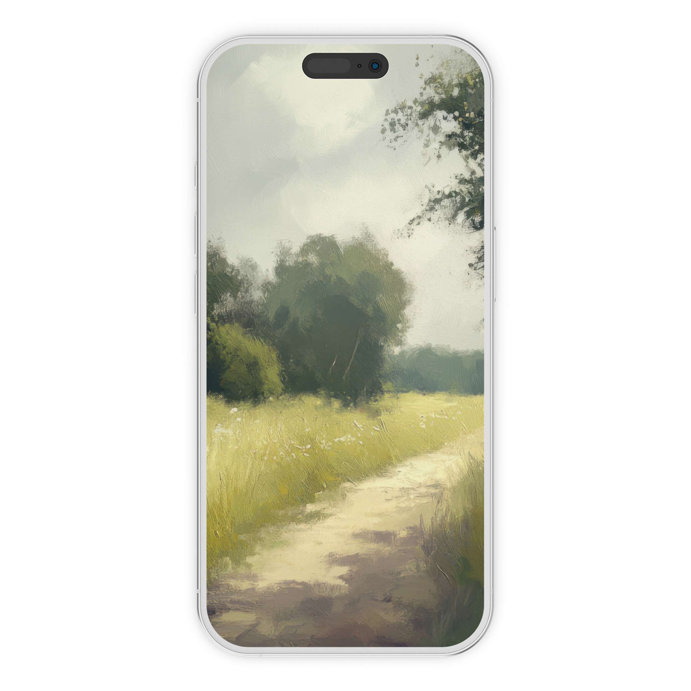Serene landscape iPhone wallpaper depicting a soft-textured field and path, ideal digital download for phone backgrounds on all devices