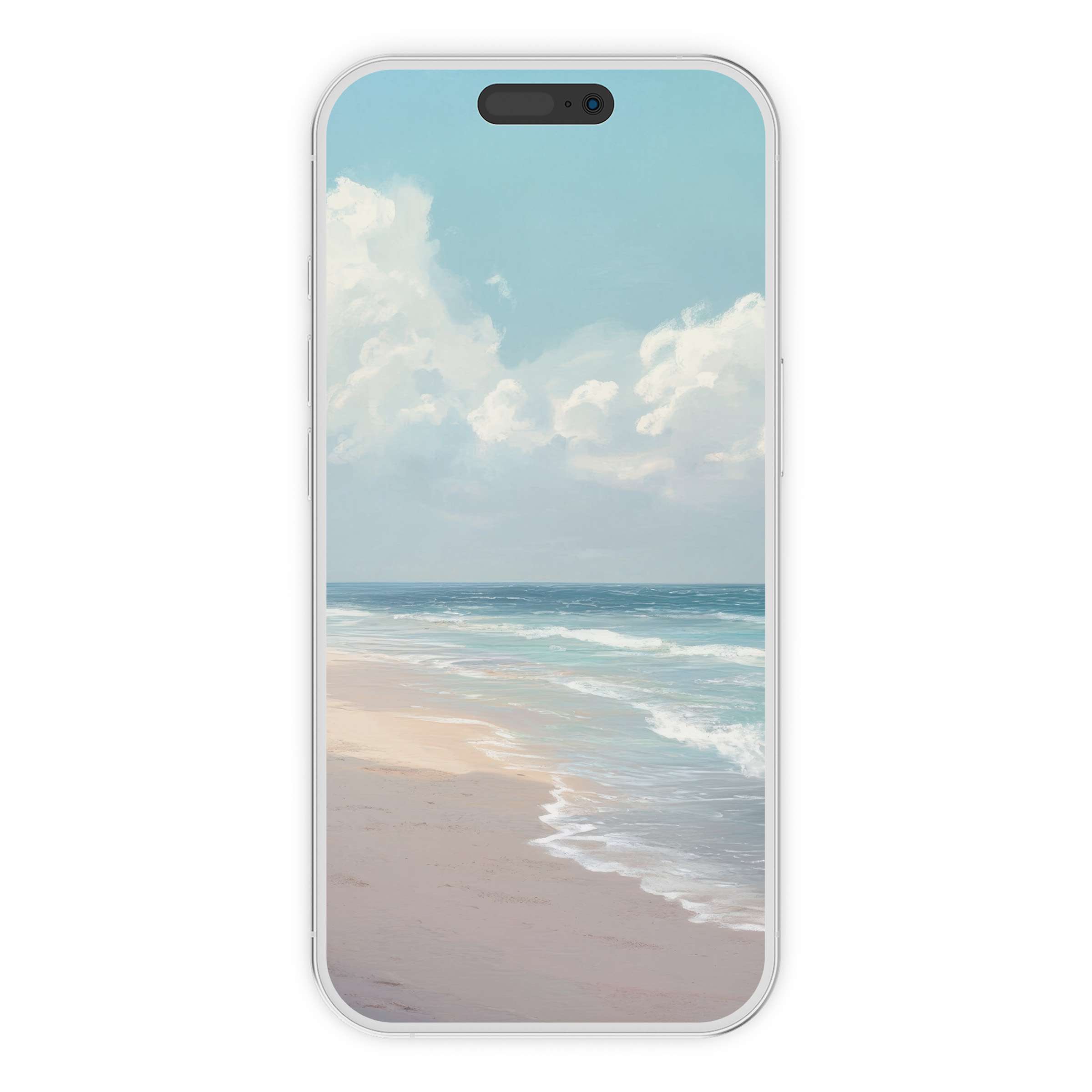 Serene beachscape landscape iPhone wallpaper digital download offers a calming phone background for iPhone and Android, enhancing aesthetics
