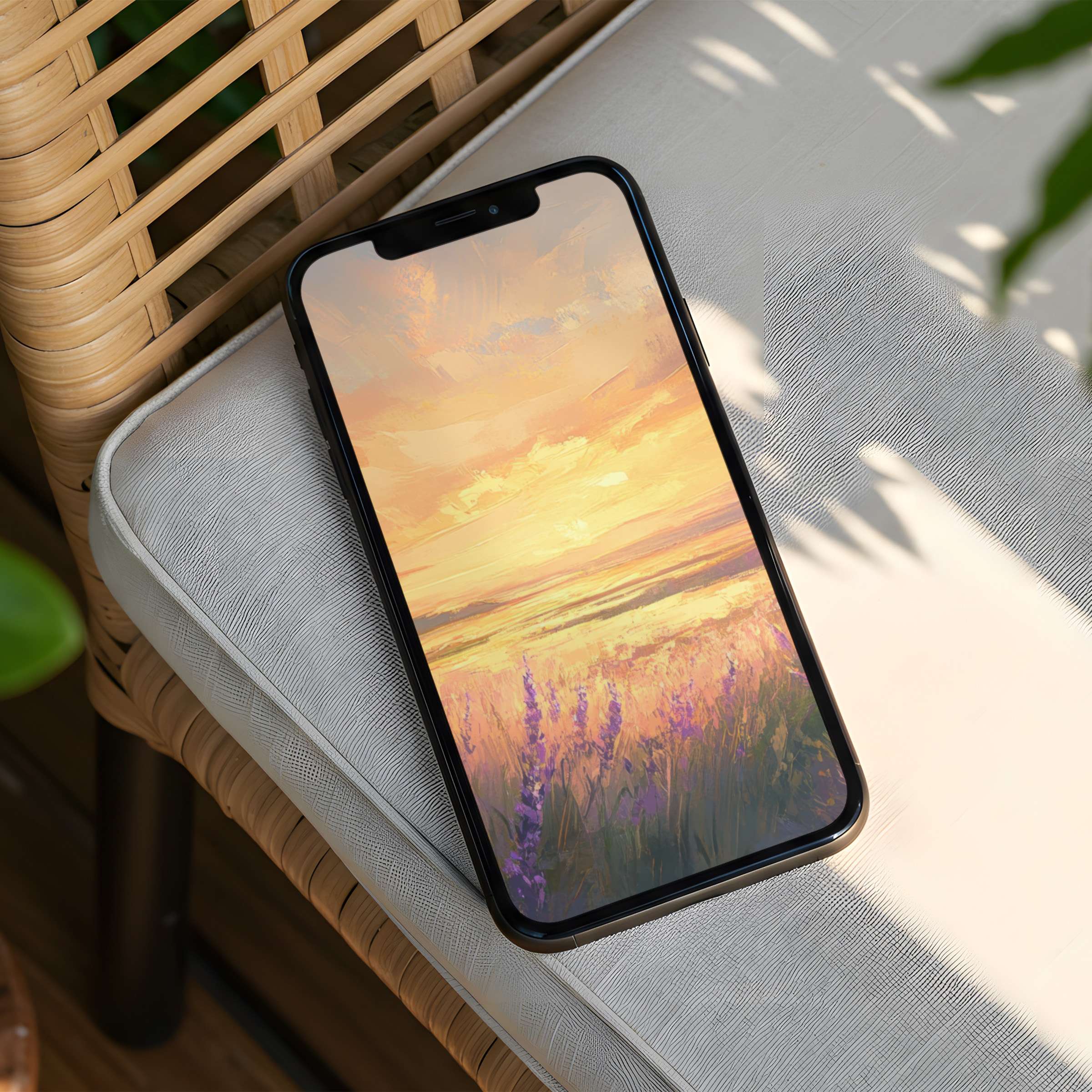 Serene sunset landscape iPhone background offers instant download for calm, elegant phone aesthetics fitting both iPhone and Android