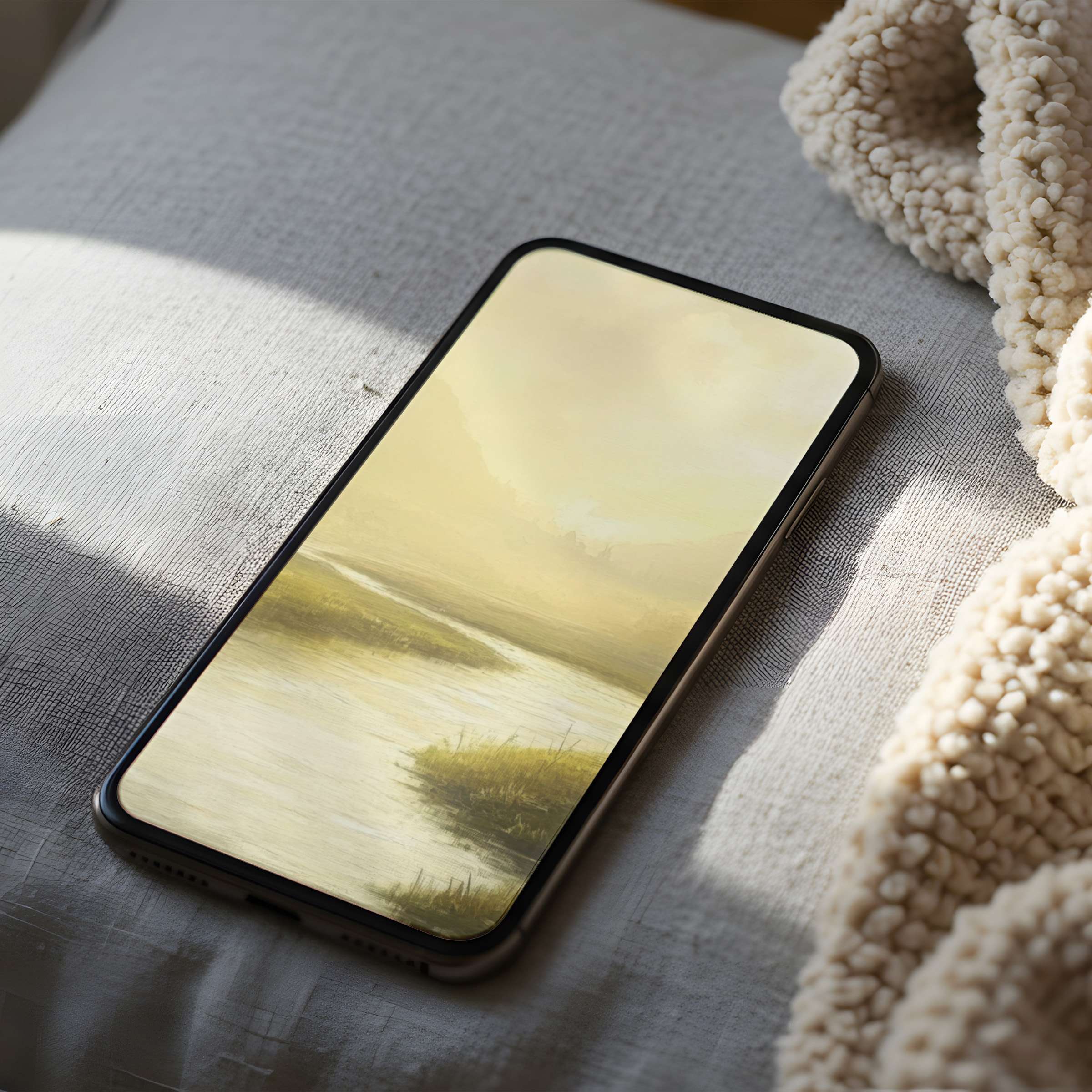 Elegant phone wallpaper featuring a serene, muted landscape in high resolution, perfect for iPhone and Android digital downloads