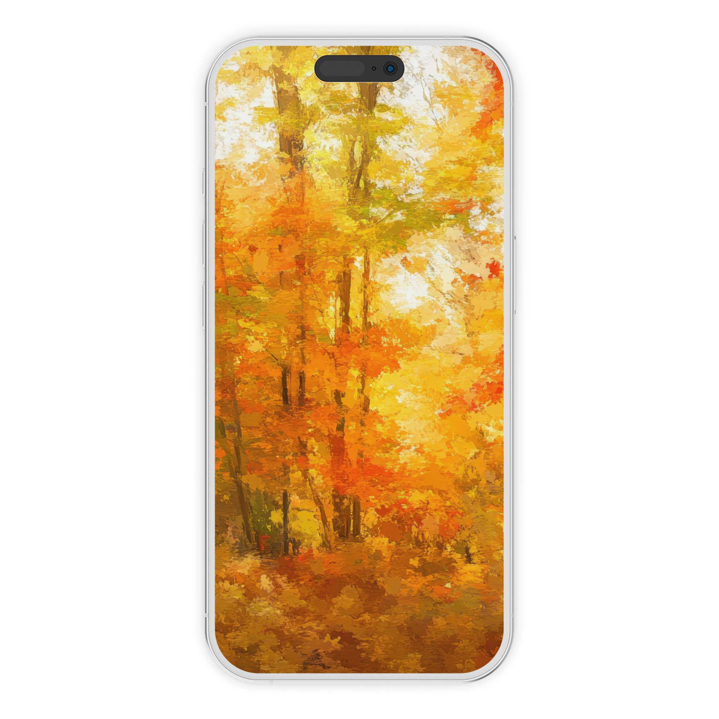 Vibrant autumn landscape iPhone wallpaper with golden hues, perfect digital download for aesthetic phone background, serene and stylish