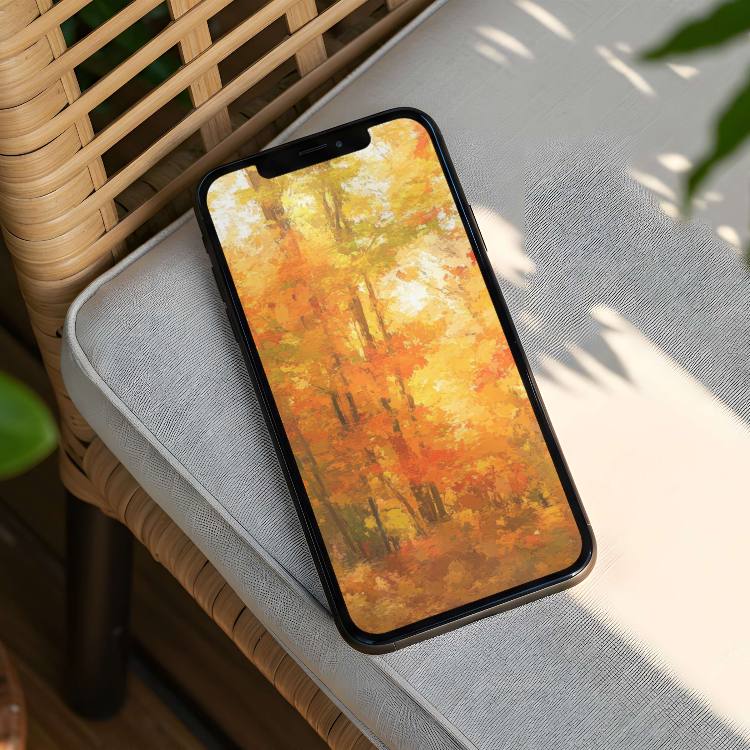 Elegant autumn iPhone background with calming orange foliage evokes mindfulness perfect for instant download on any phone