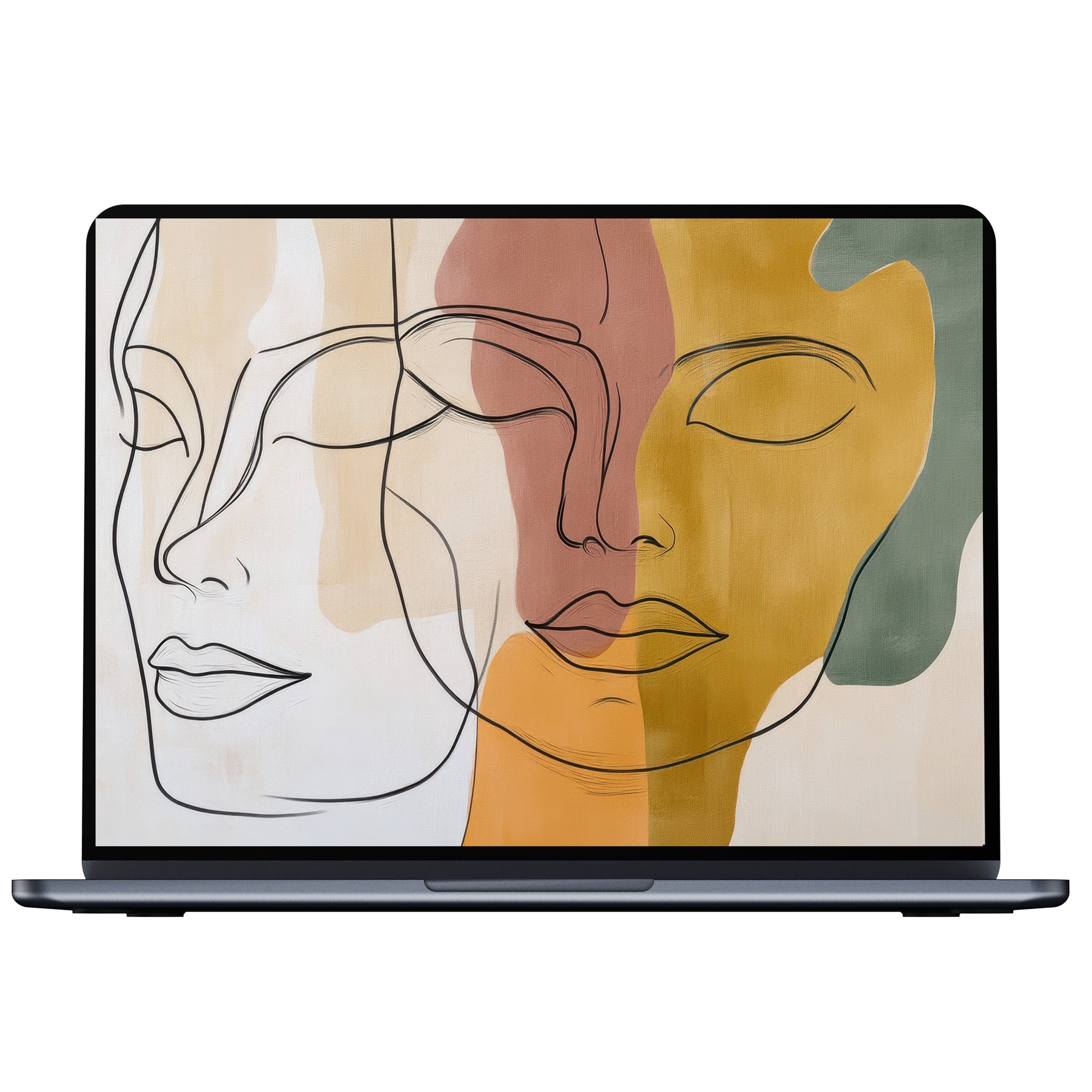 Minimalist desktop wallpaper with abstract elegant faces in warm tones, perfect digital download for PC and laptop, inspiring calm