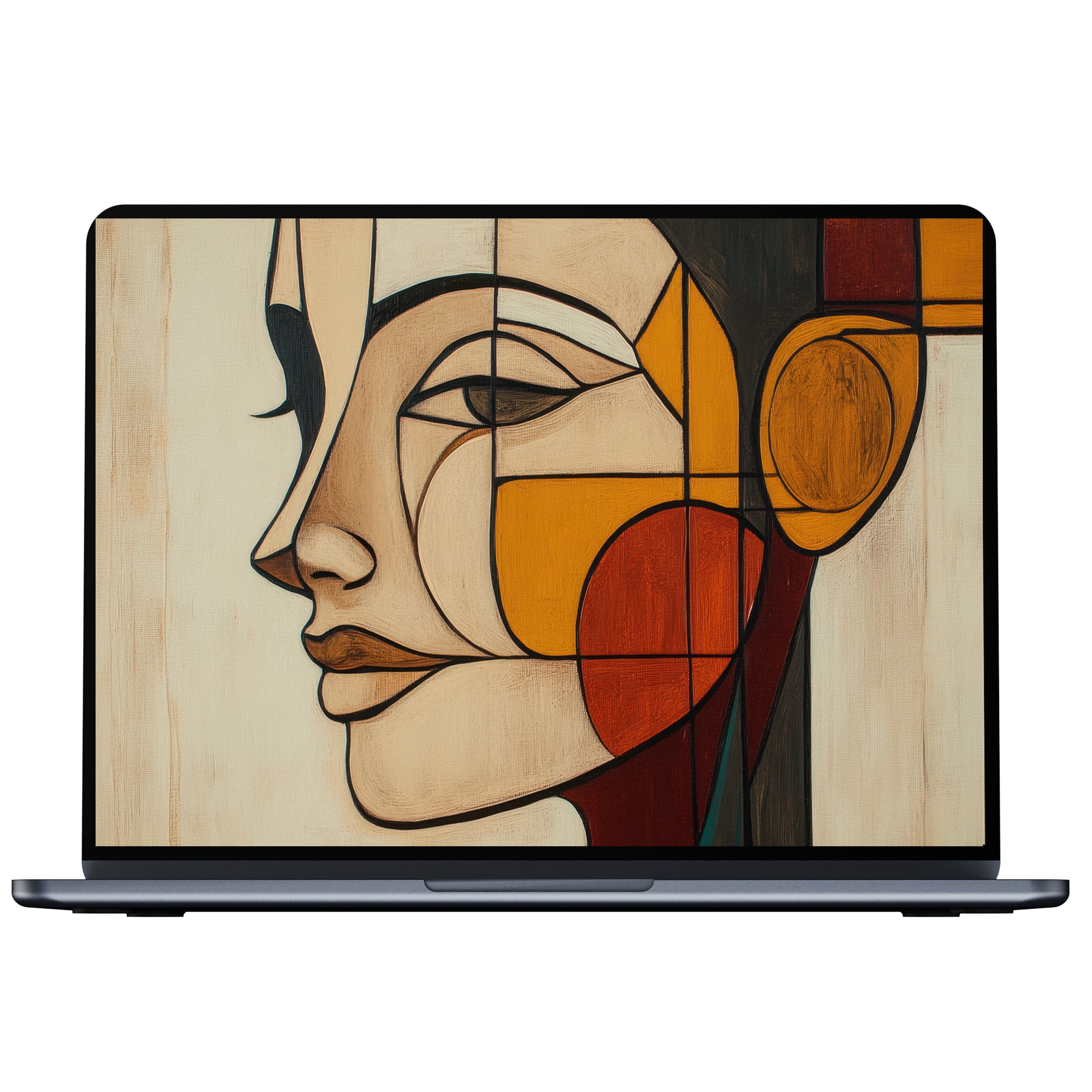 Minimalist desktop wallpaper digital download featuring abstract face art in warm tones inspires elegance and calm for PC, laptop use