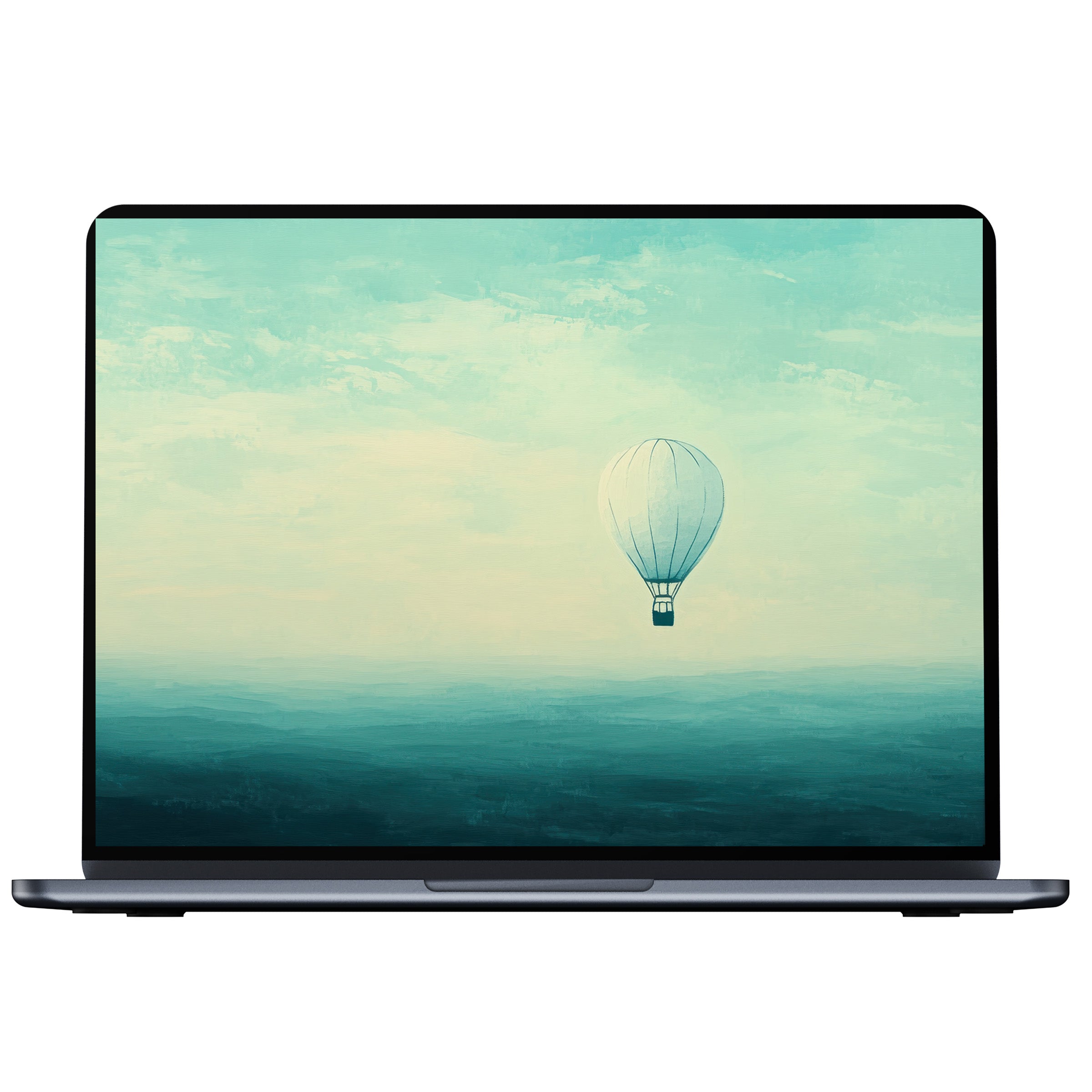 Elevate your pc or laptop with this minimalist desktop wallpaper digital download featuring serene skies and a hot air balloon