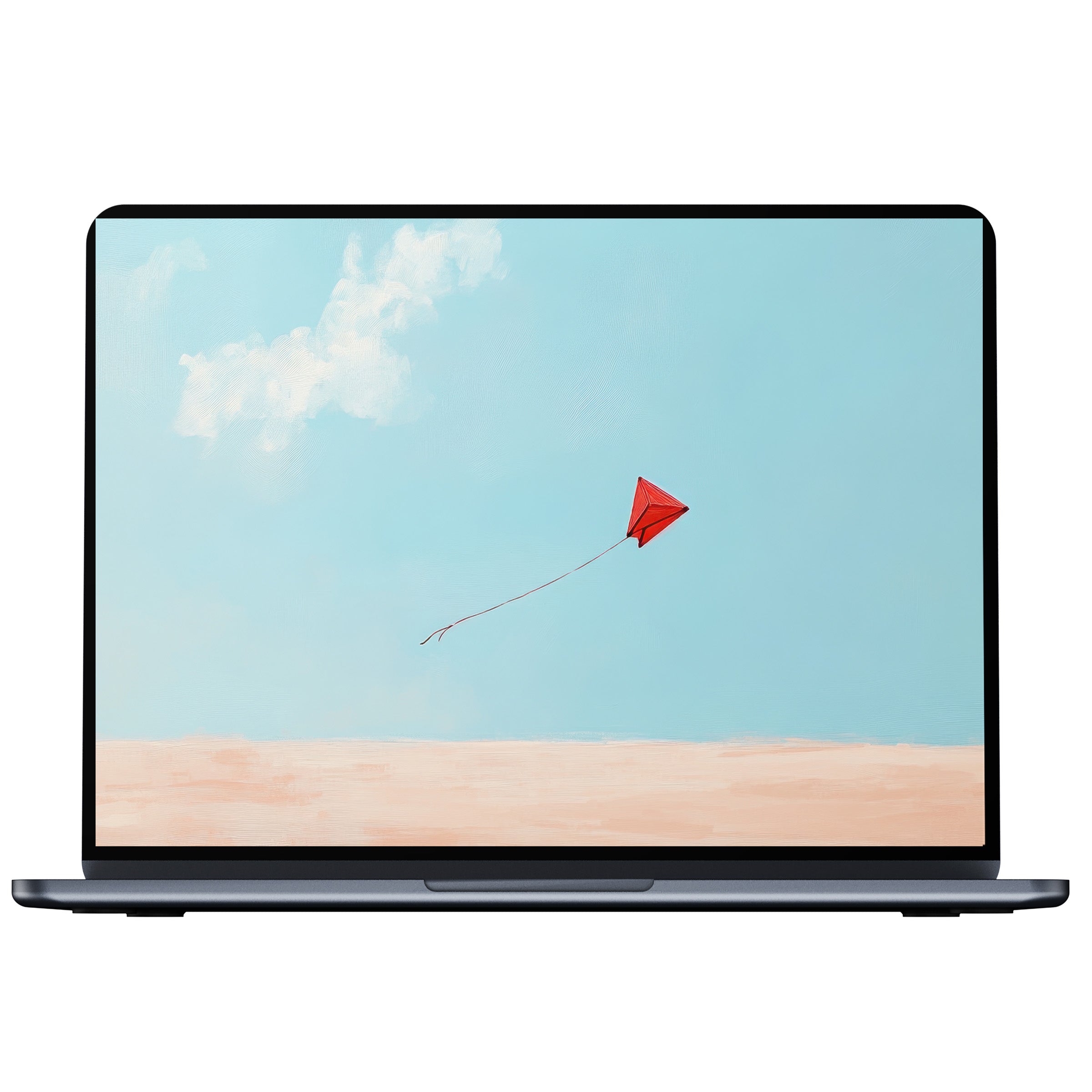 Minimalist desktop wallpaper featuring a red kite against a blue sky evokes calm and elegance for PC or laptop digital download