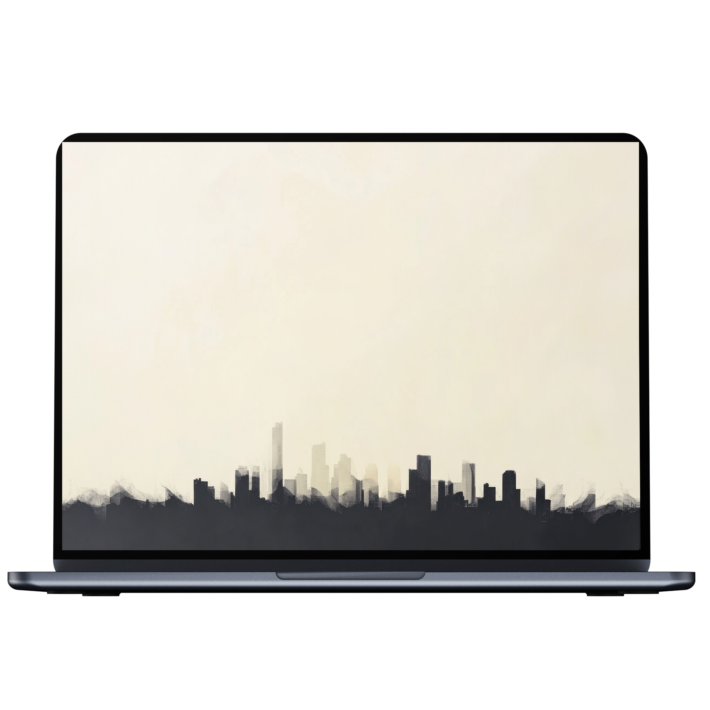 Elegant minimalist desktop wallpaper with a soft skyline silhouette for PC or laptop digital download inspiring calm and focus