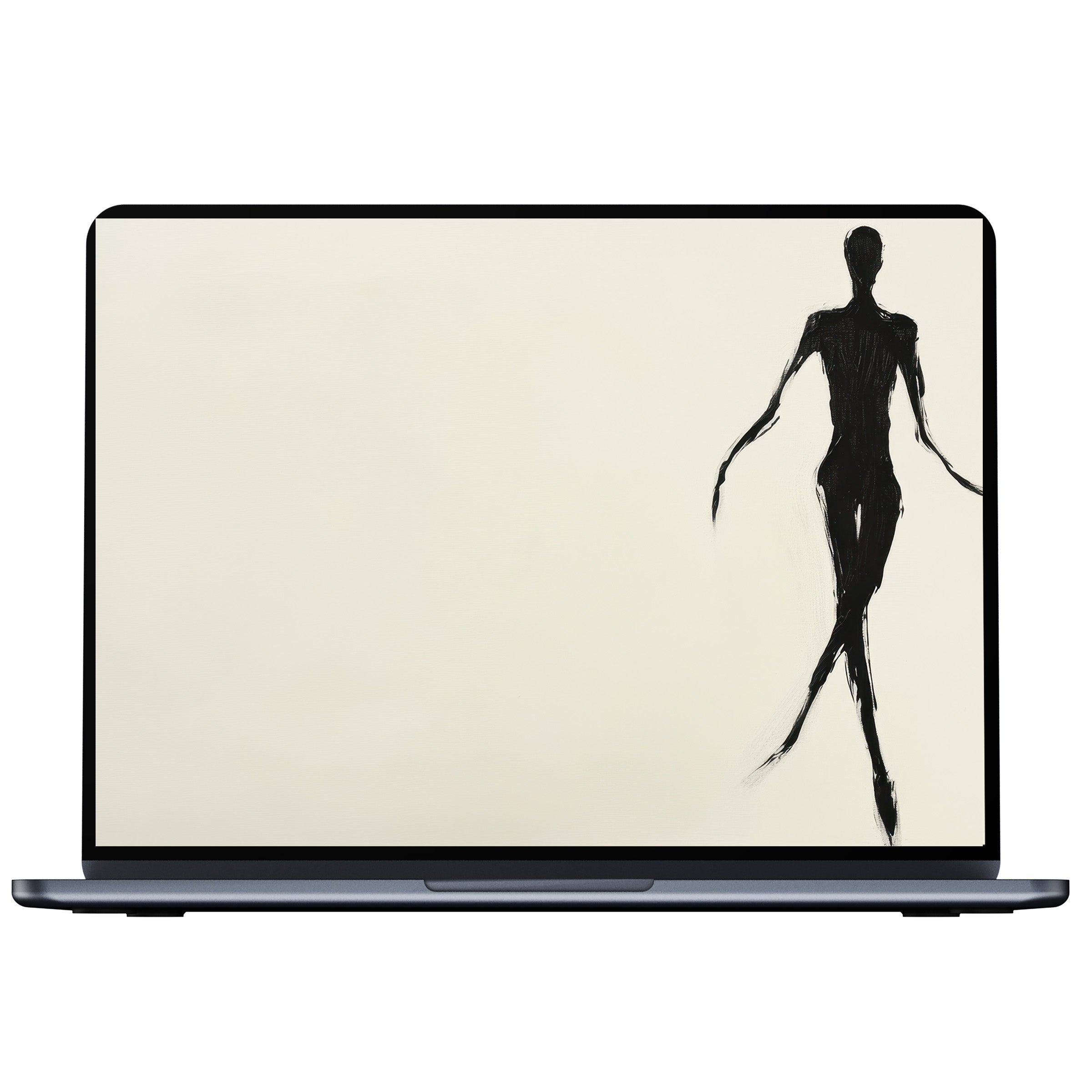 Elegant minimalist desktop wallpaper with a black abstract silhouette on a calm beige background digital download for PC or Laptop