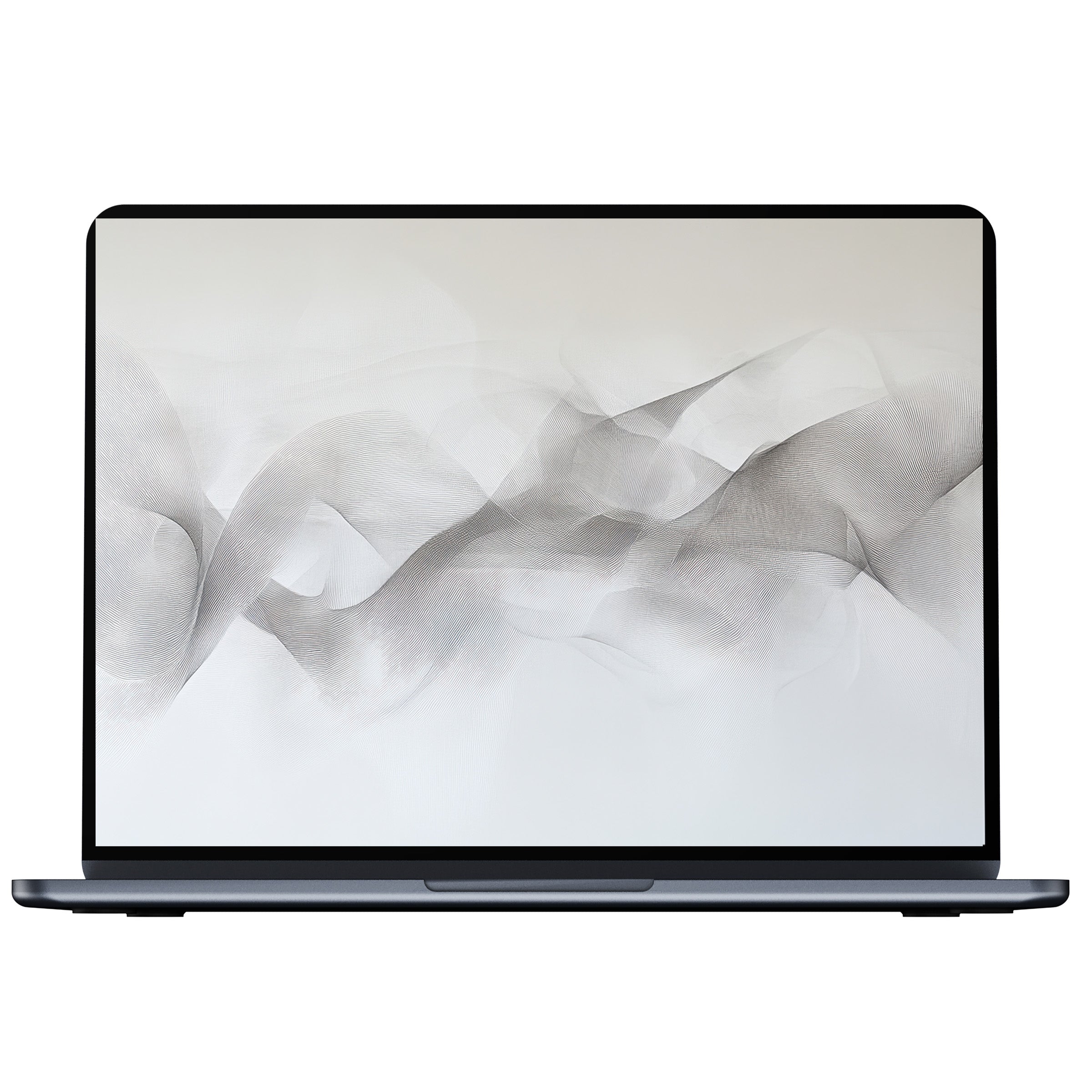 Minimalist desktop wallpaper with elegant gray swirls on white, perfect for PC and laptop digital download to inspire calm and mindfulness