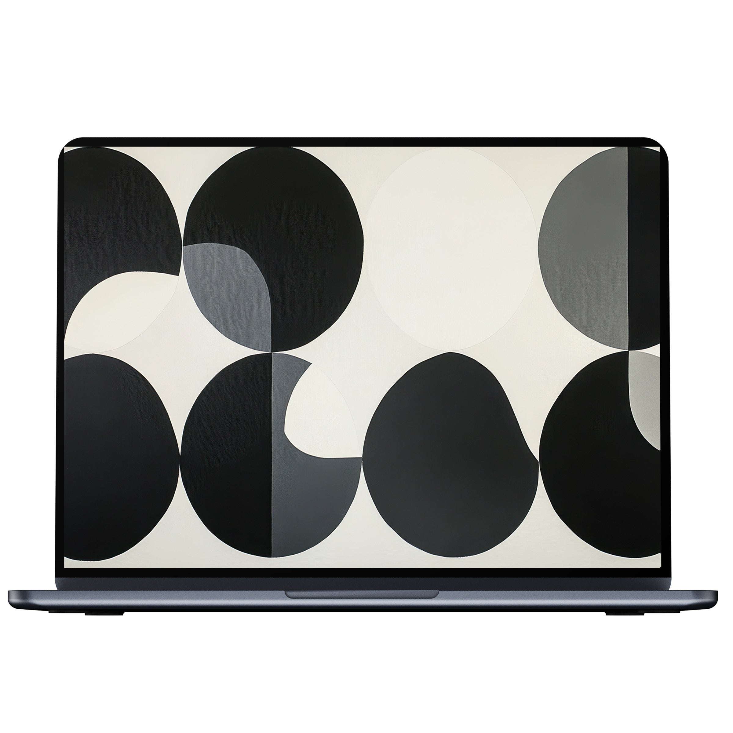 Minimalist desktop wallpaper with black and white geometric circles offers a calm digital download for PC and laptop users