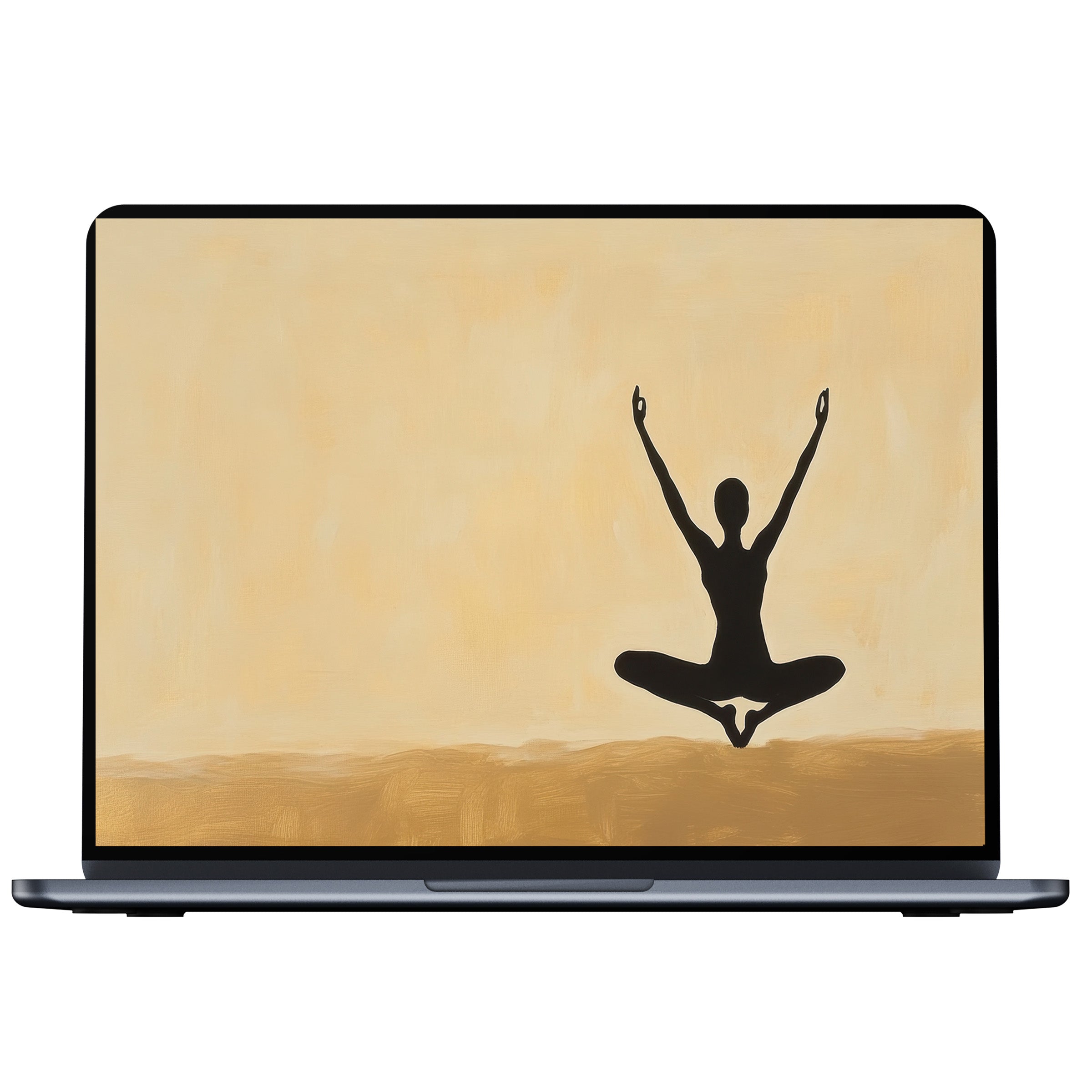 Minimalist desktop wallpaper featuring a serene silhouette in a meditative pose on a warm beige background perfect for PC or laptop digital download