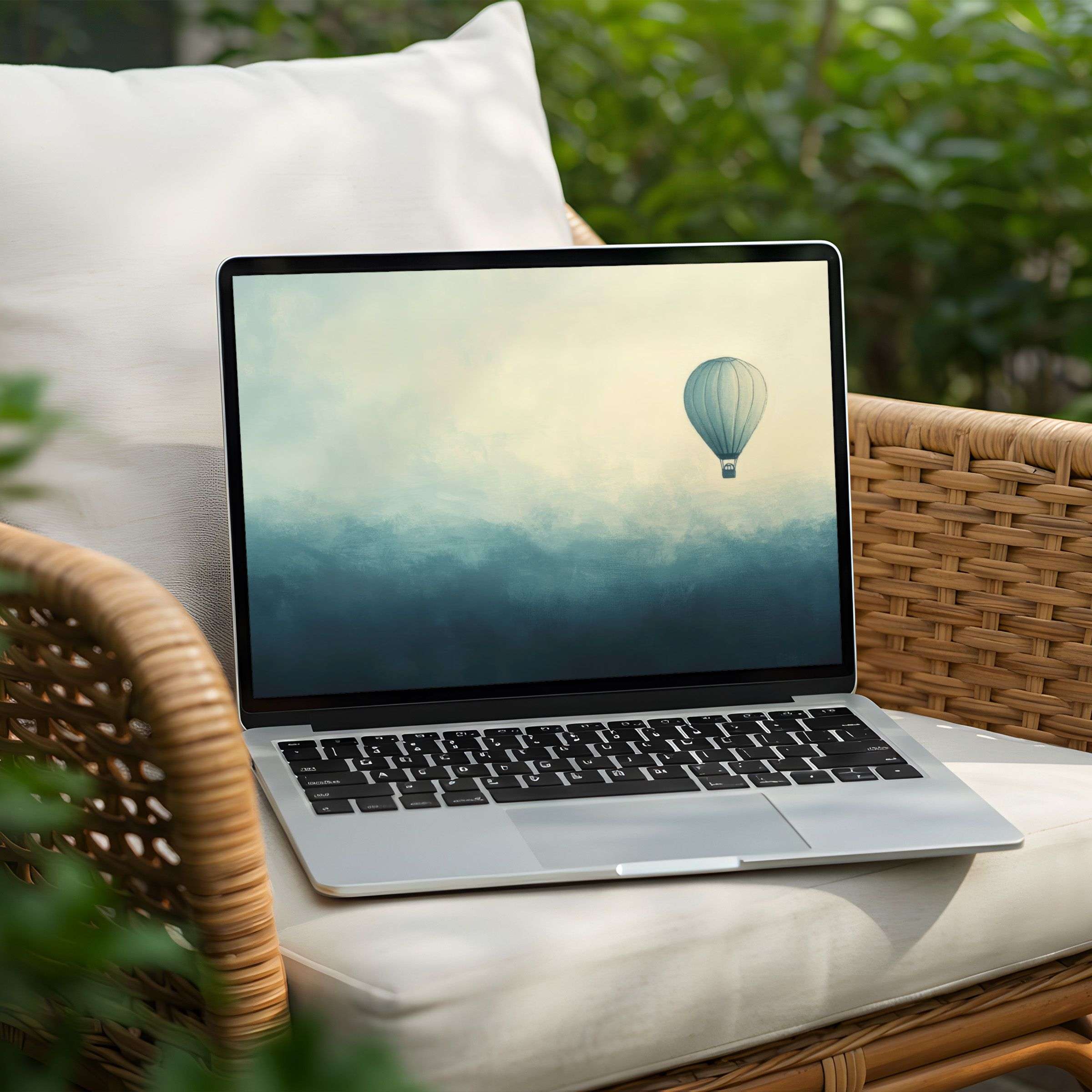 Calming hot air balloon scene for desktop background on PC or Laptop Instant download to inspire elegance and mindfulness