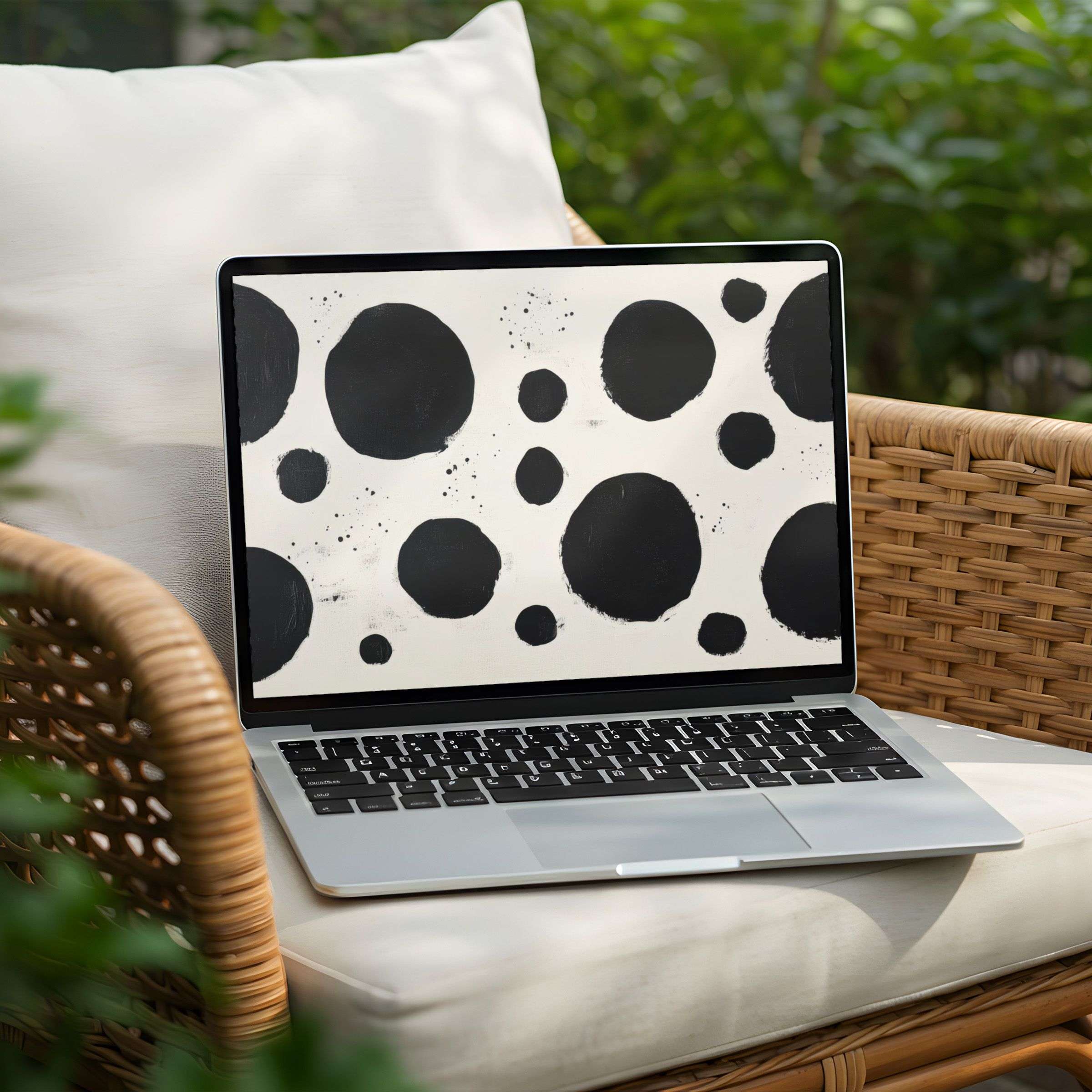 Elegant black and white polka dot desktop background for PC or Laptop instant download inspires calm and creativity outdoors