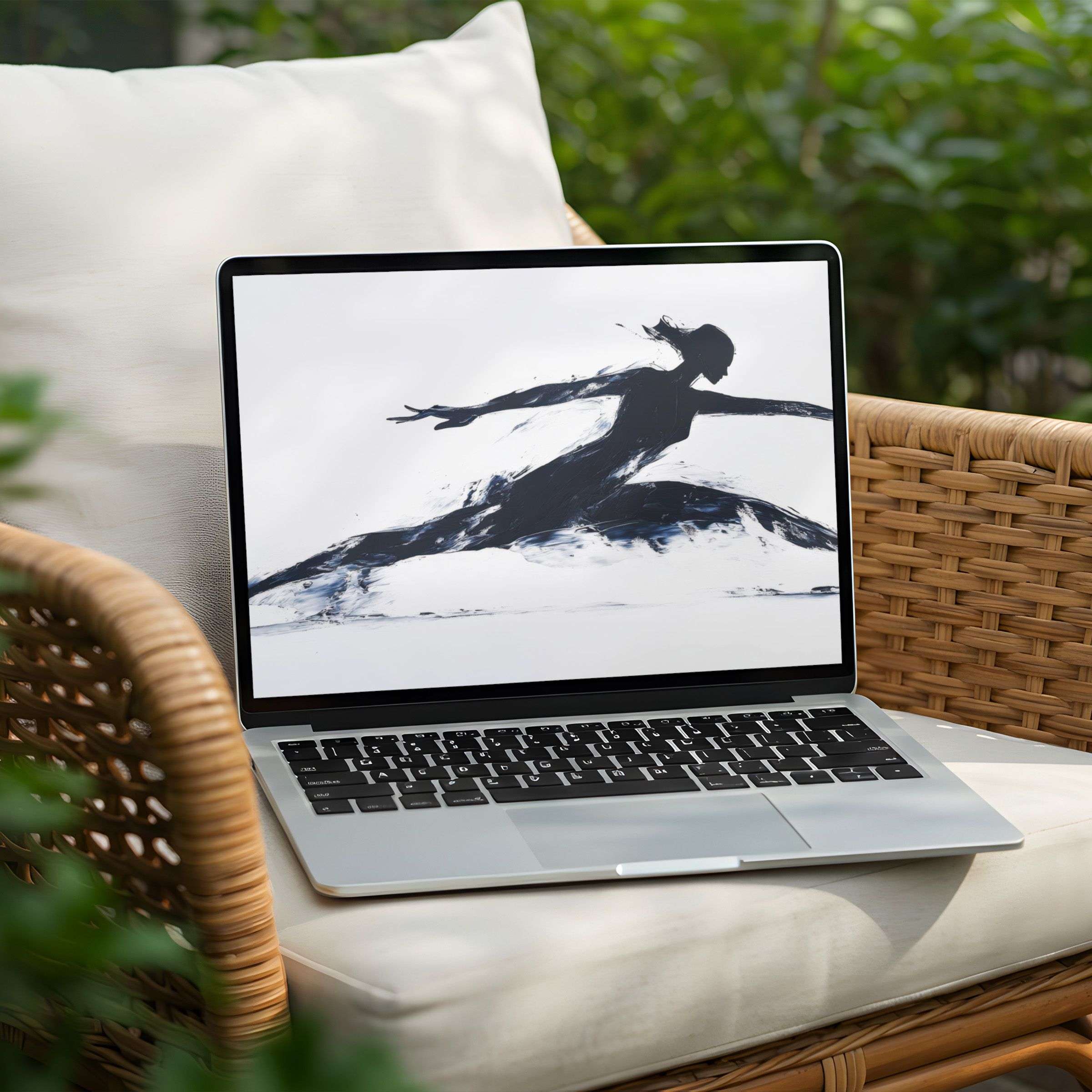 Elegant black and white brushstroke ballet art for a calming desktop background, perfect instant download for PC or Laptop users