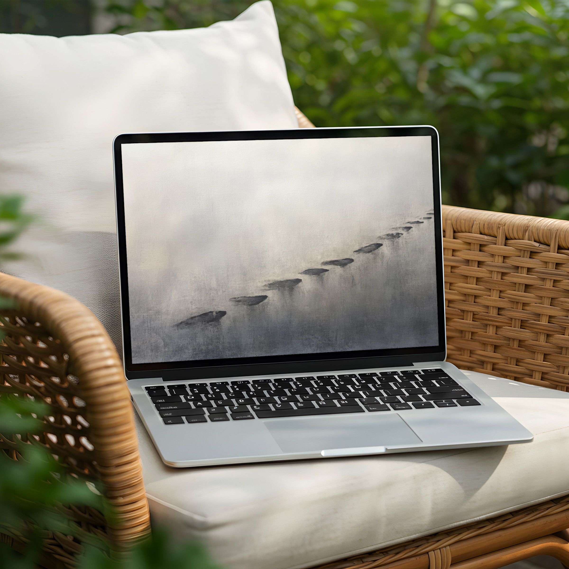 Elegant misty stones desktop background for PC or Laptop evokes calm inspiration and mindfulness with instant download