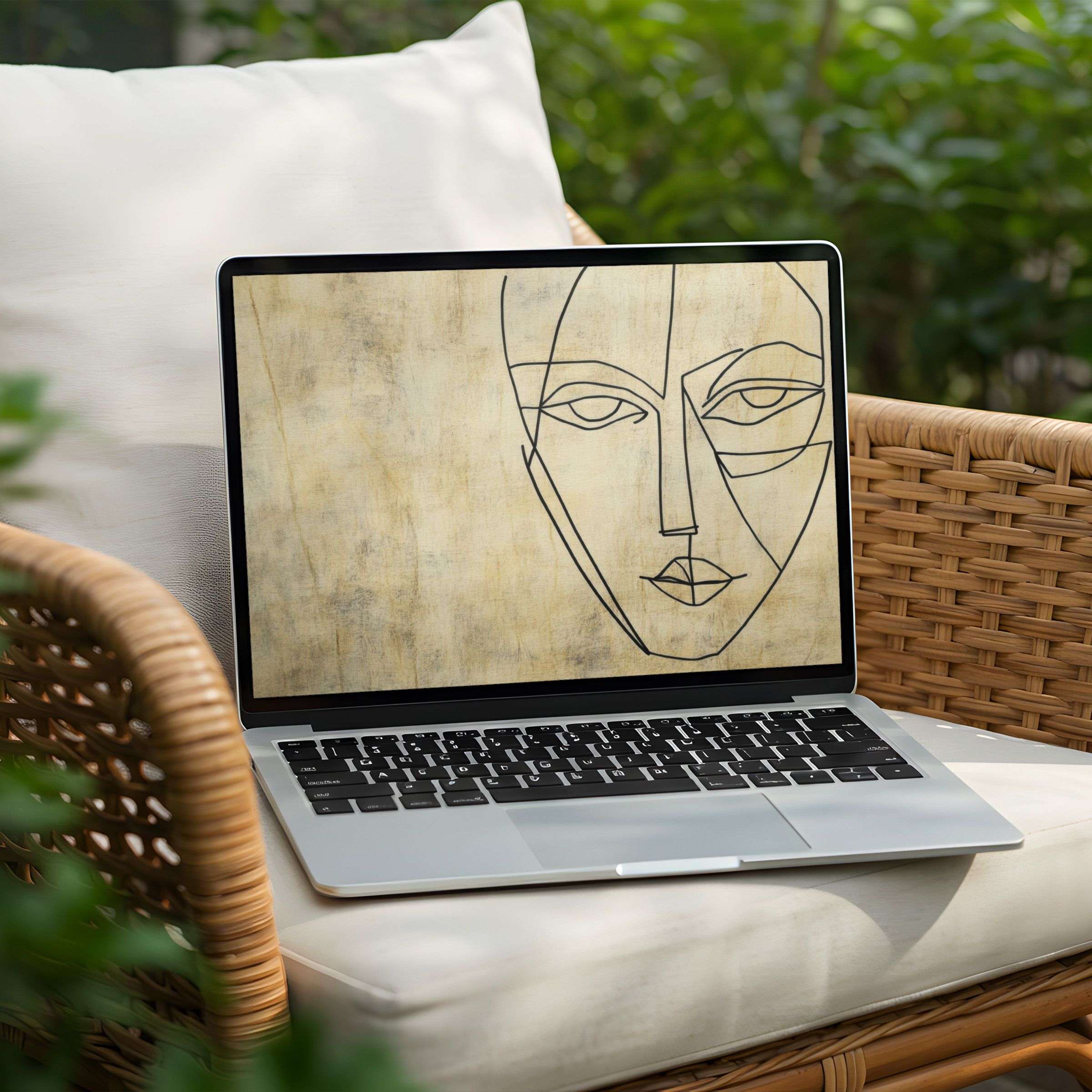 Elegant line art desktop background for PC and Laptop, offering instant download for a serene, mindful digital experience
