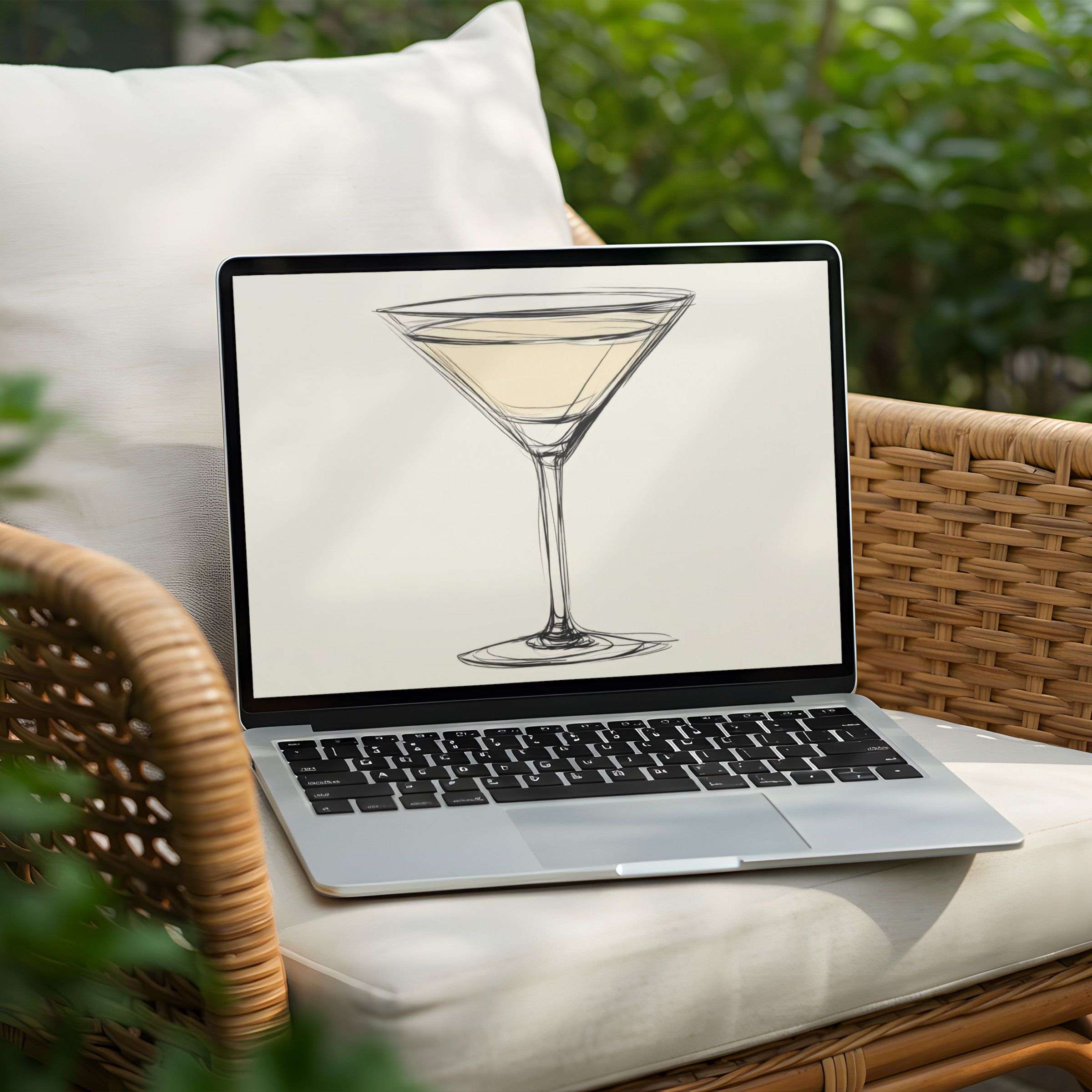 Elegant martini sketch as a desktop background on PC or Laptop offers instant download for calm, aesthetic inspiration