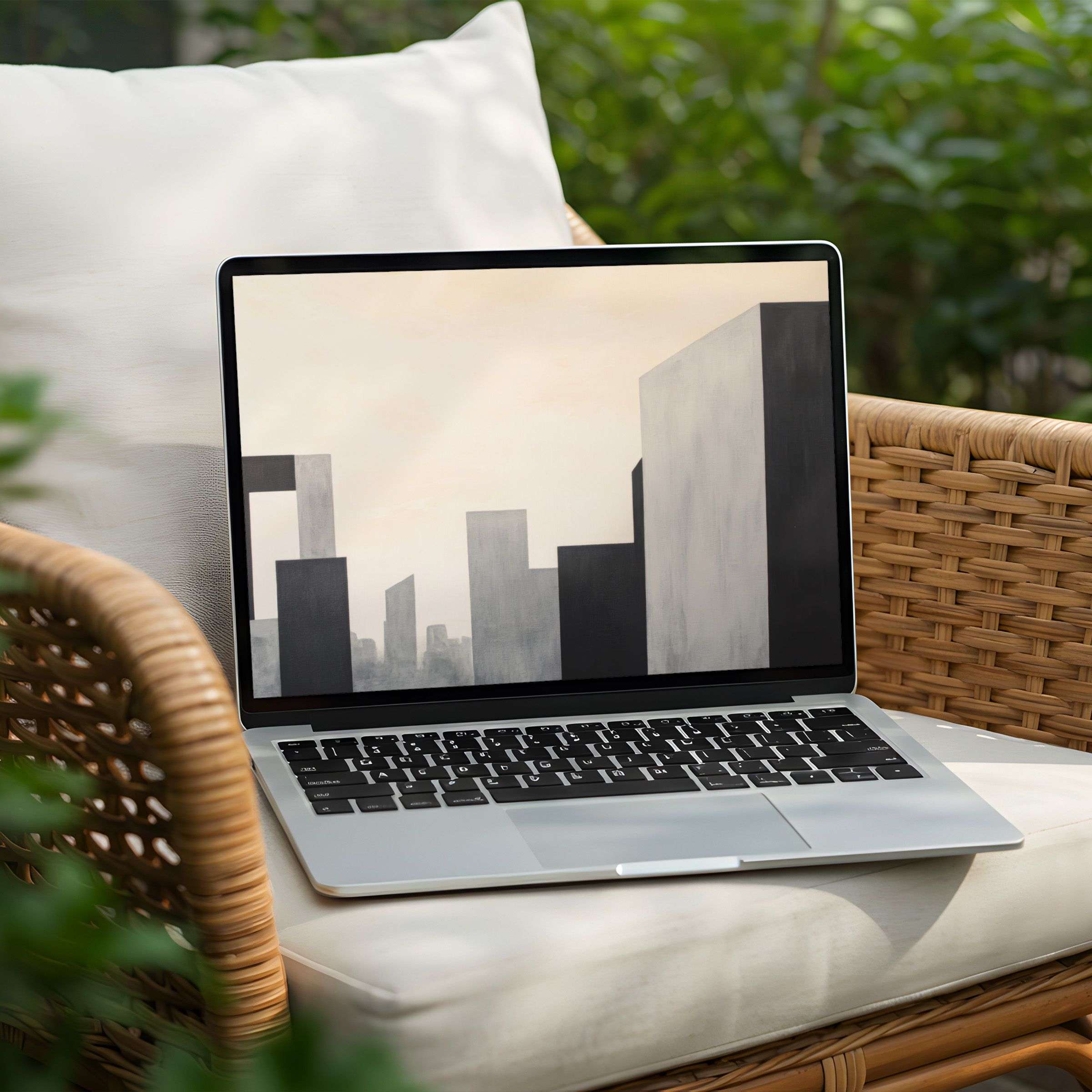 Modern abstract cityscape desktop background for PC or Laptop offering instant download for elegance and mindful inspiration