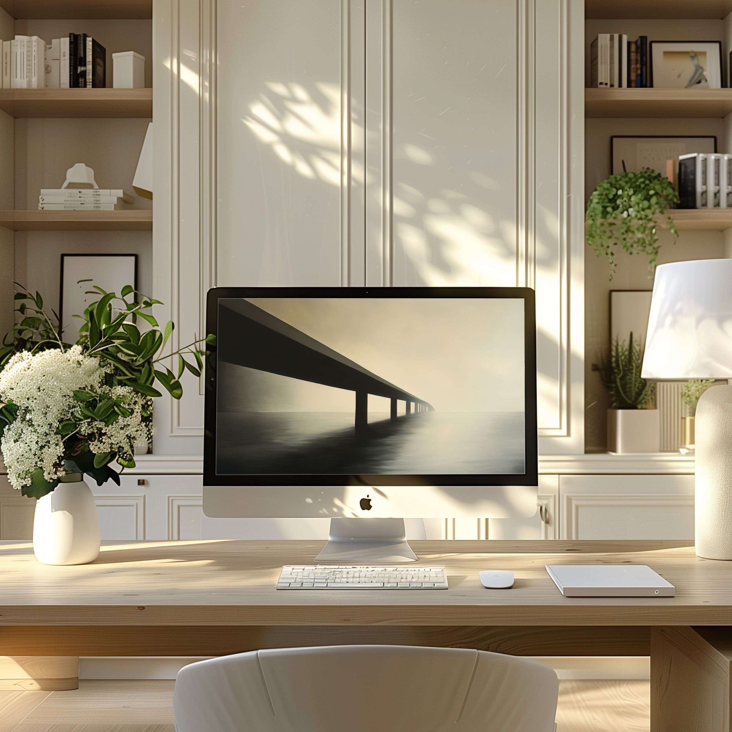 Elegant bridge motif digital wallpaper for computer enhances calm and inspiration, perfect for PC or laptop download and ultrawide screens