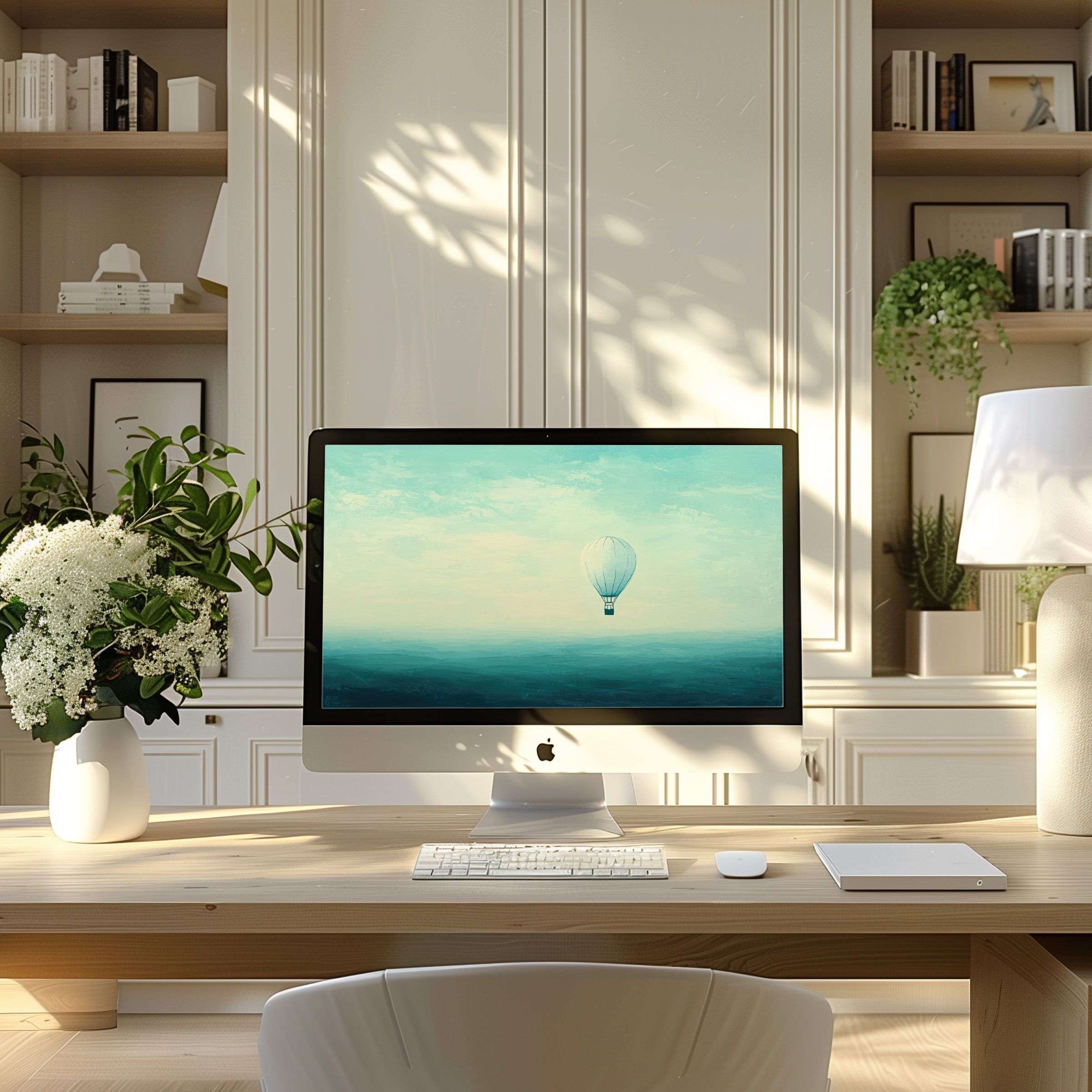 Inspire calm with a serene hot air balloon wallpaper for computer ideal for elegant PC, laptop, ultrawide digital download