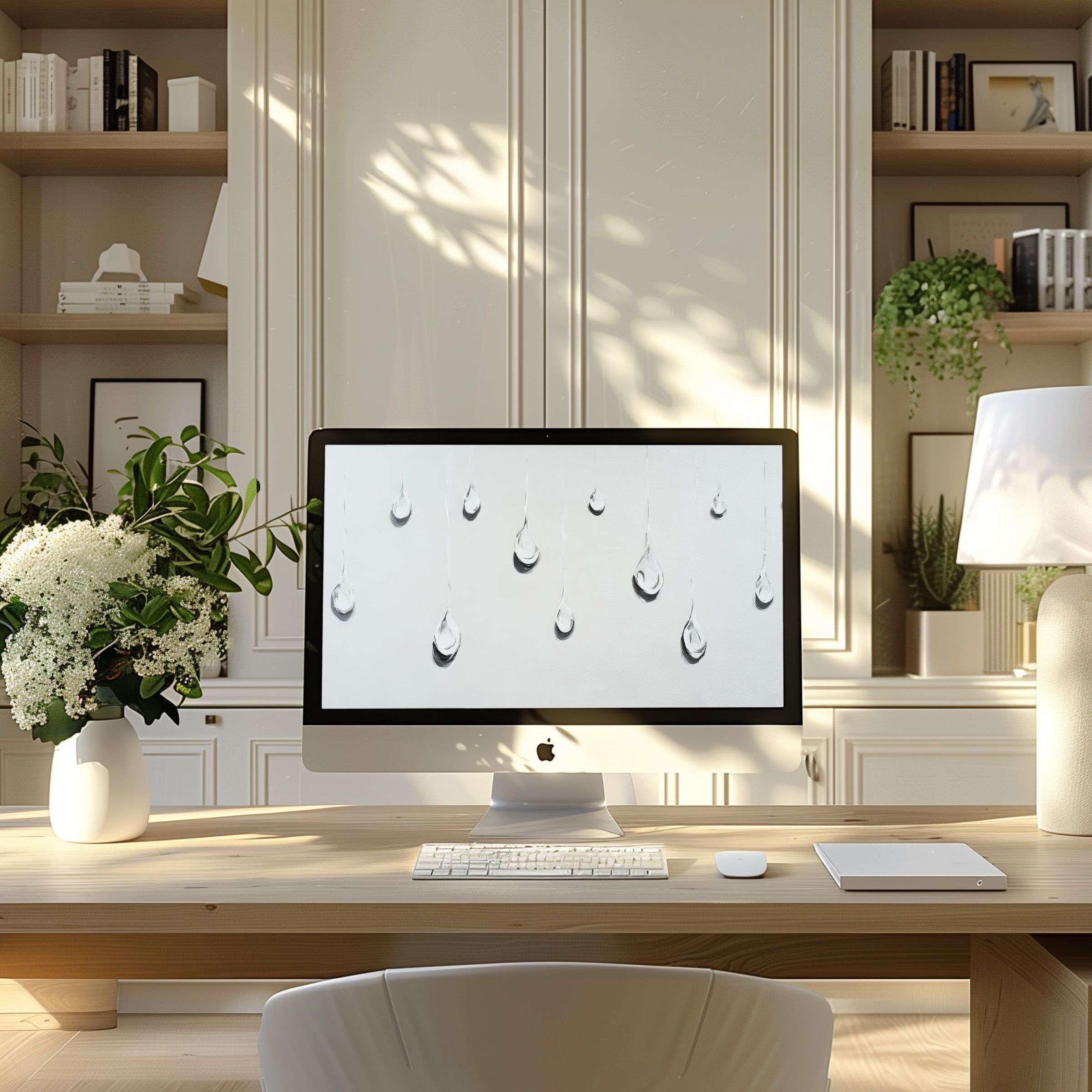 Elegant wallpaper for computer or laptop inspires calm and sophistication in a modern home office setting for PC users