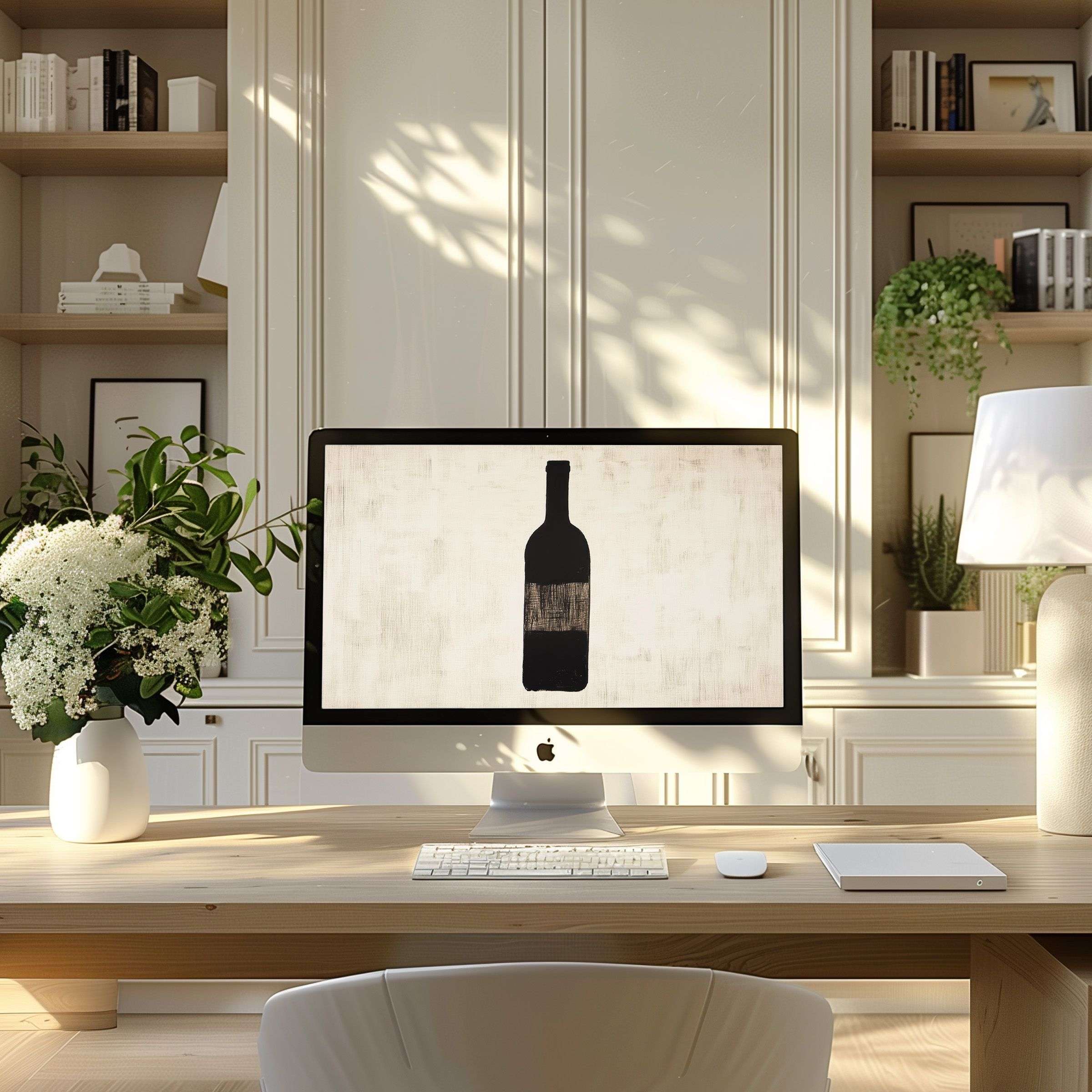 Elegant wallpaper for computer featuring minimalist bottle motif, perfect for PC and laptop, adding calm inspiration to any workspace