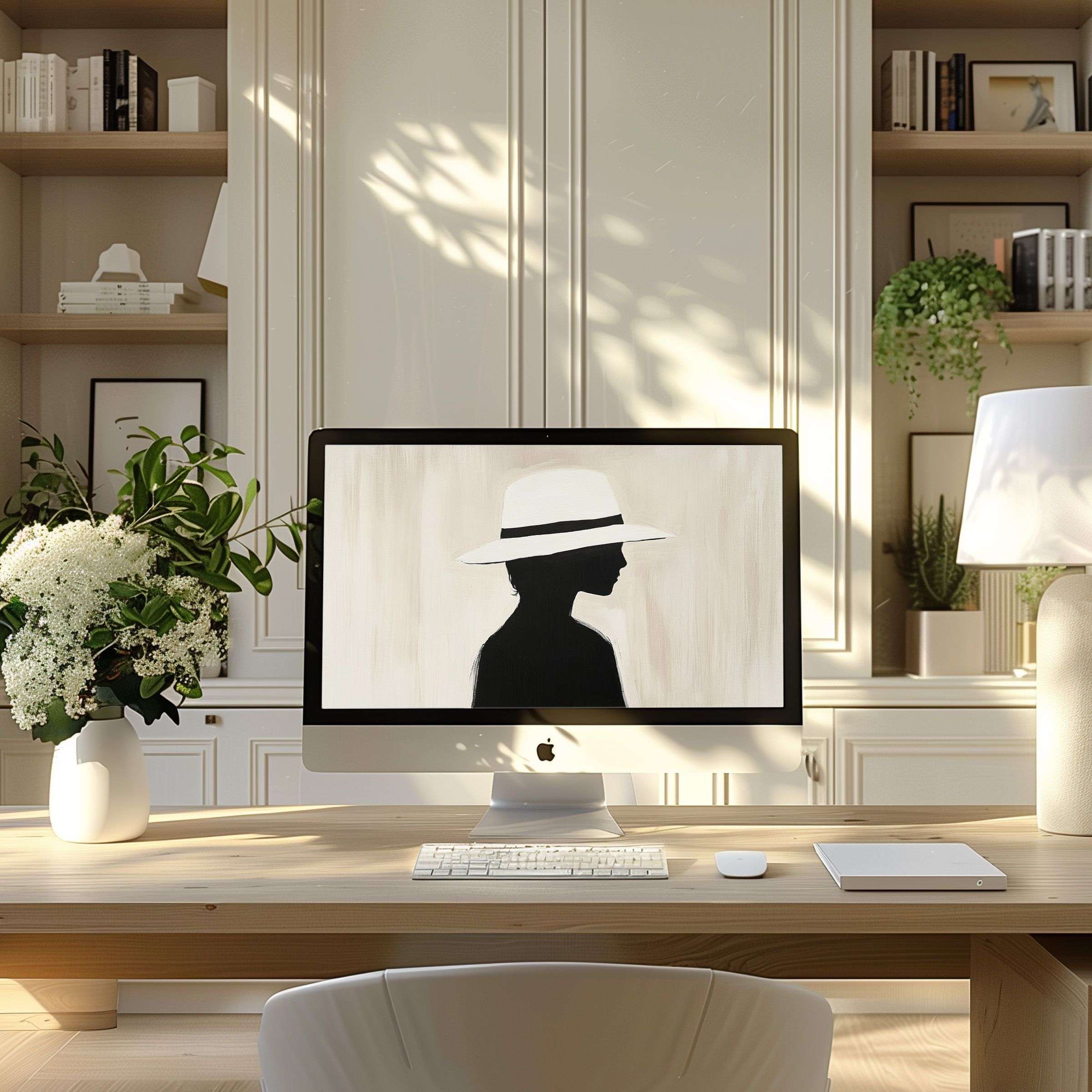 Elegant silhouette art enhances calm on modern desks perfectly as wallpaper for computer PC or laptop digital download