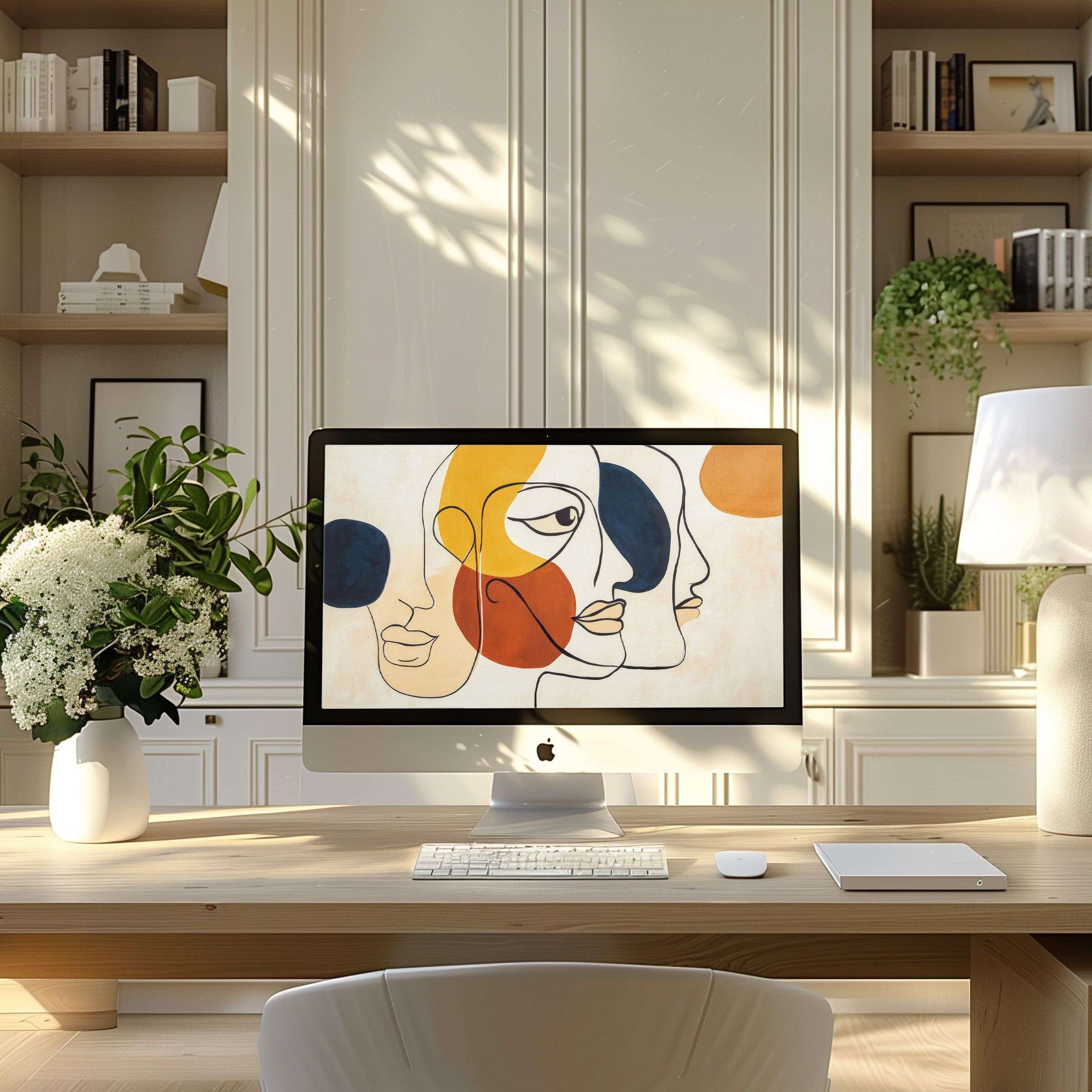 Elegant abstract art wallpaper for computer enhances modern home office desk inspiration compatible with PC and Laptop downloadably