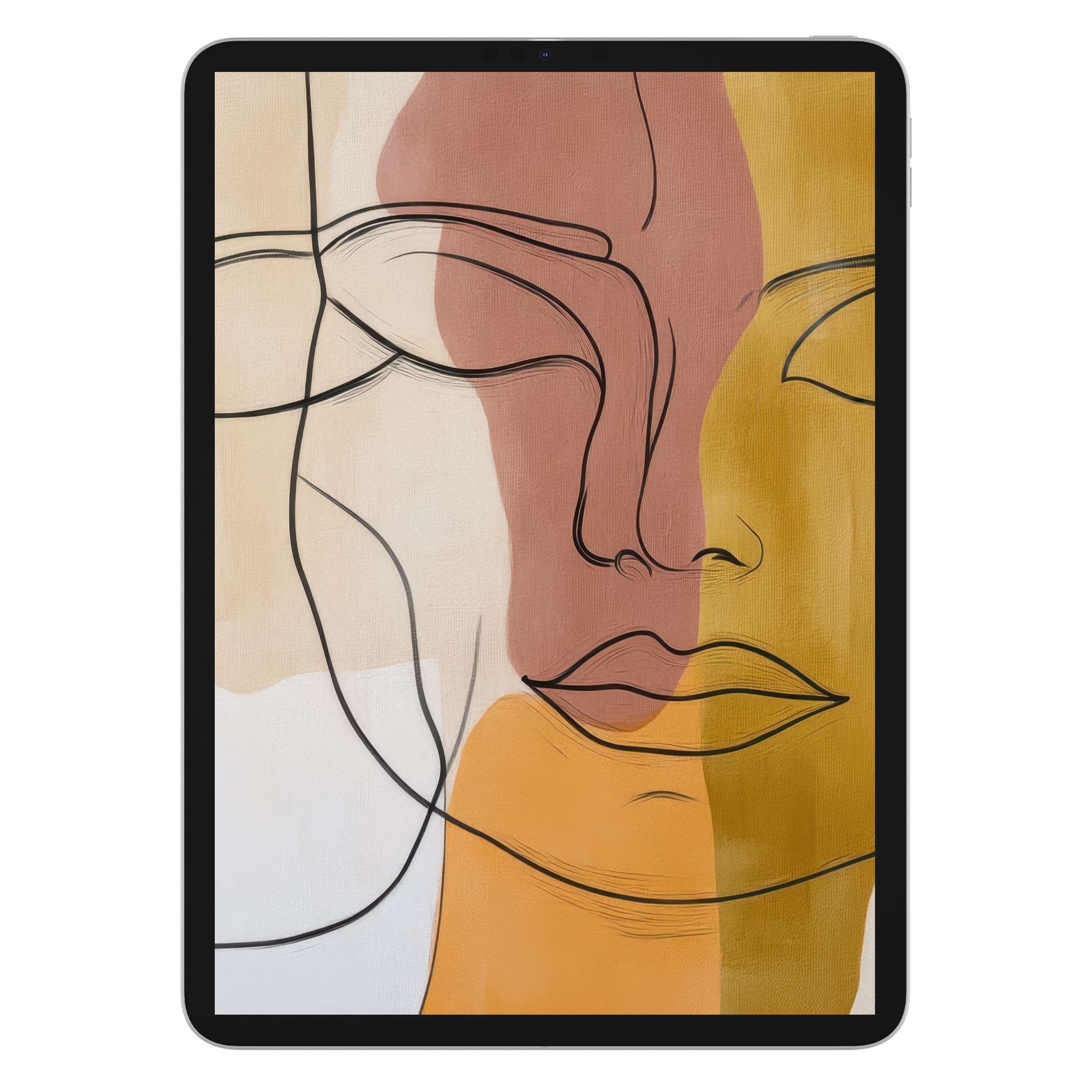 Minimalist iPad wallpaper featuring abstract face lines in earth tones for a tranquil digital download background on your tablet