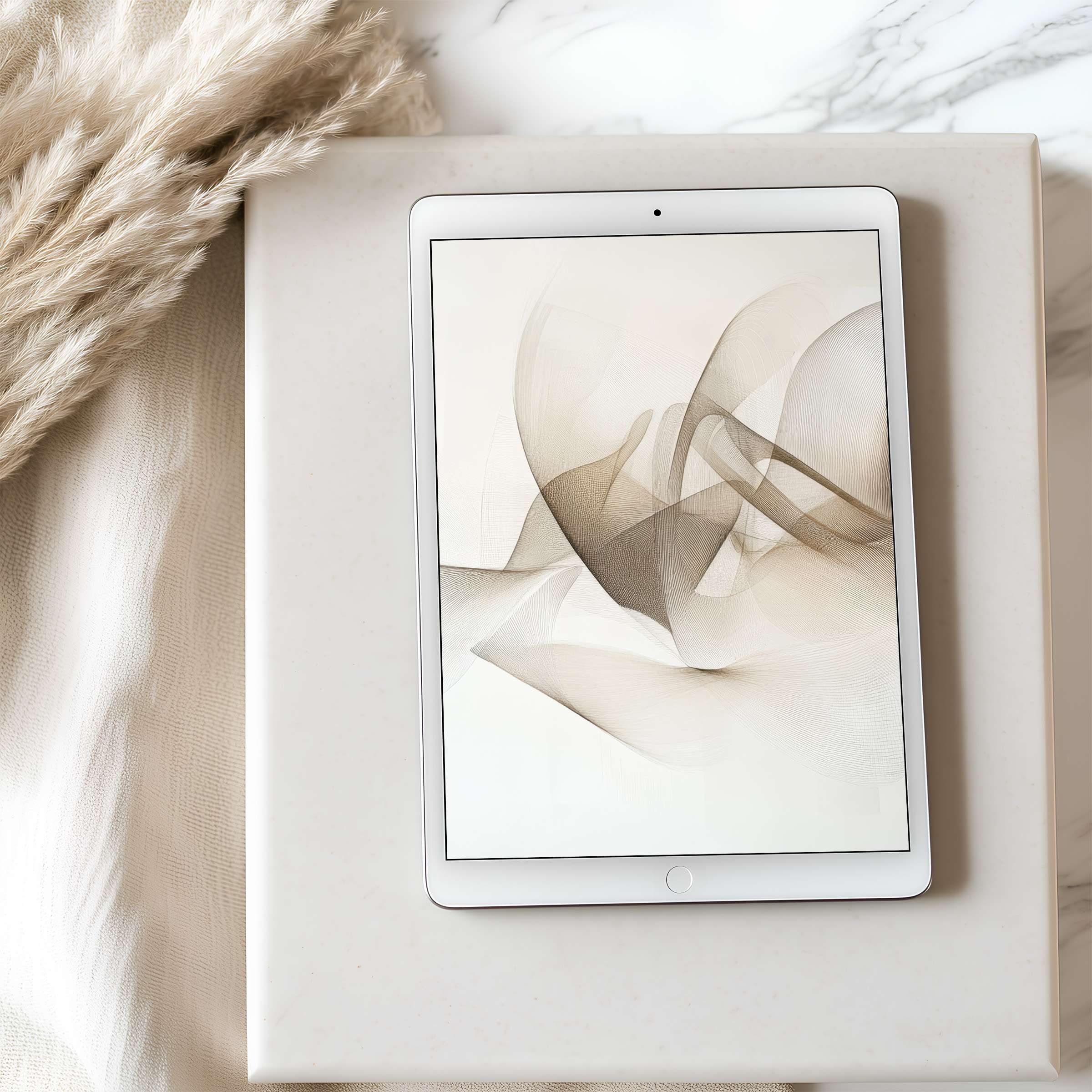 Elegant abstract tablet wallpaper in soothing earth tones on a high resolution iPad, perfect for curated digital downloads